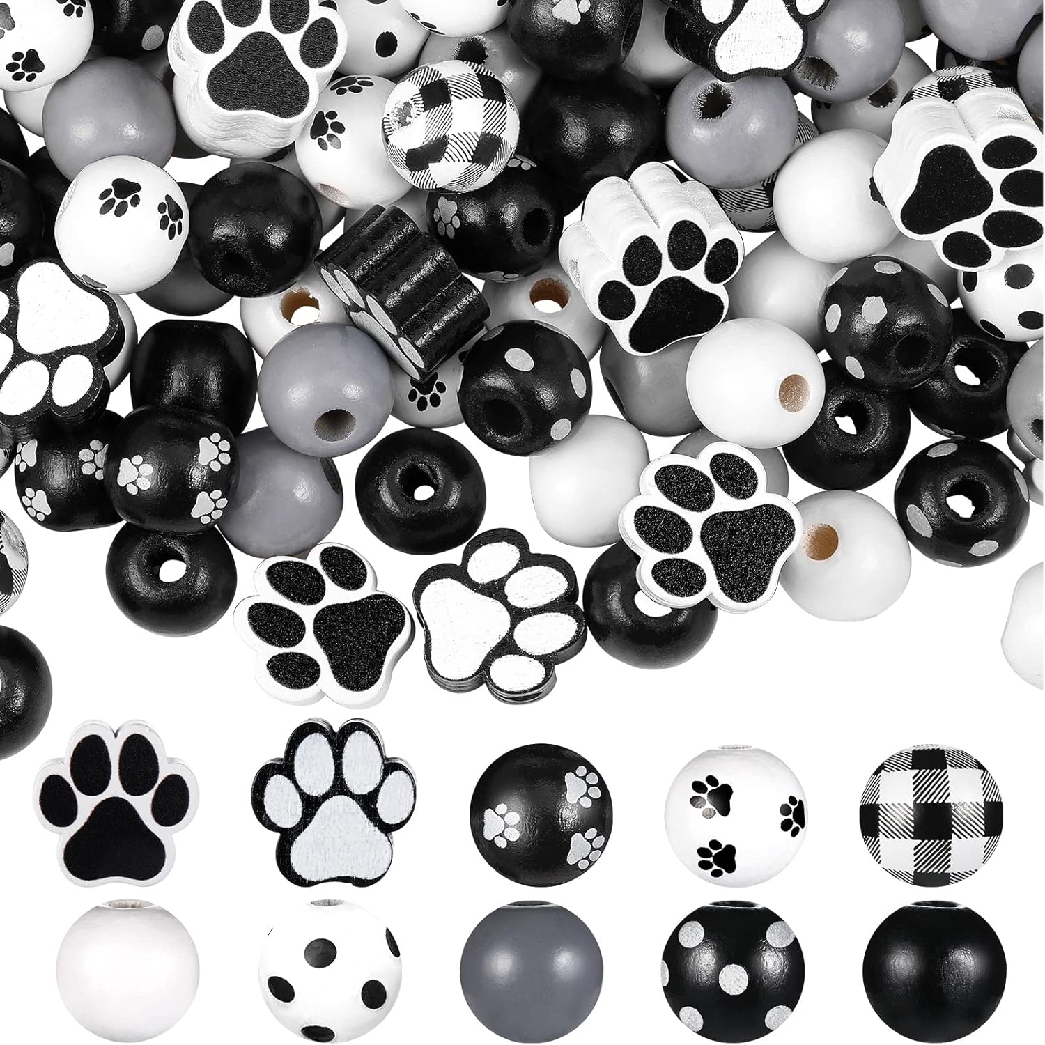 215 cuentas de madera de pata de perro, cuentas de madera de pata de cachorro, cuentas de madera de pata de cachorro, cuentas espaciadoras lindas