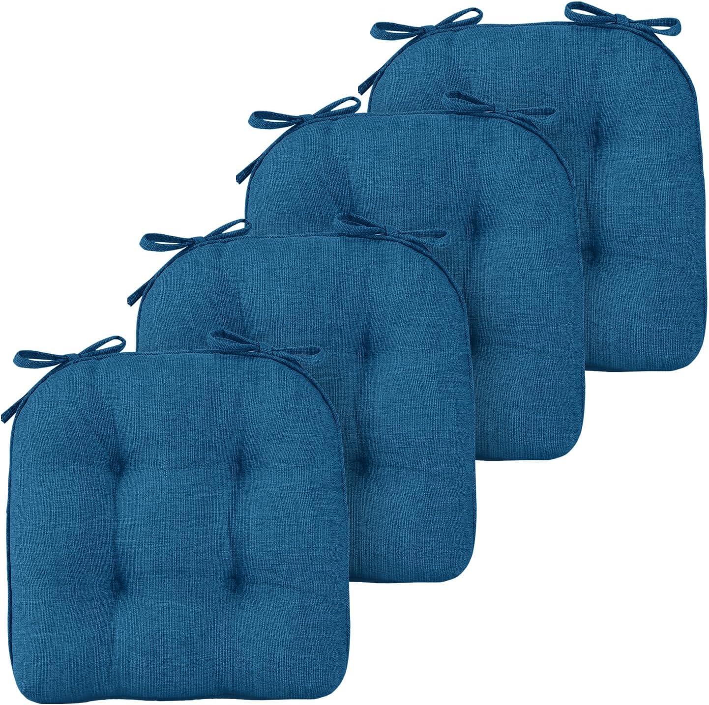 Basic Beyond Cojines para sillas de comedor, 4 unidades, cojines de espuma viscoelástica con lazos y respaldo antideslizante, 15.5 x 15.5 pulgadas,