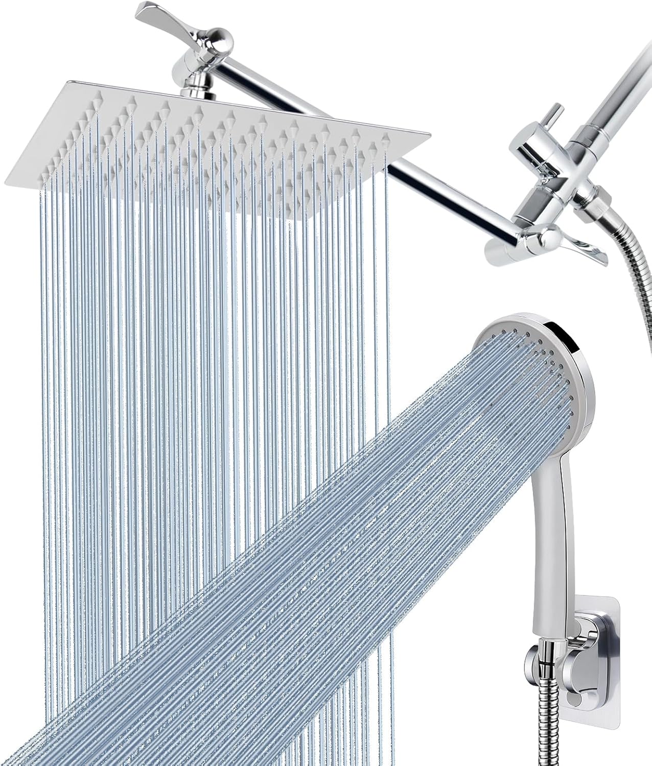 Combo de cabezal de ducha con brazo de extensión de 11 pulgadas, cabezal de ducha de lluvia de alta presión de 8 pulgadas con rociador de ducha de