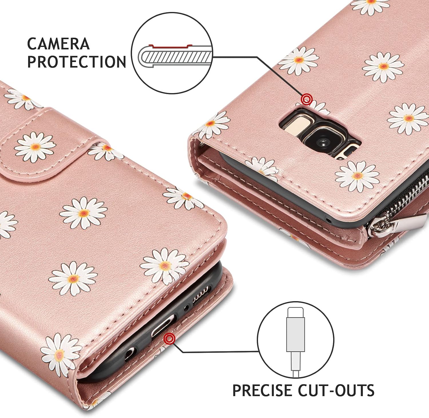 UEEBAI Funda tipo cartera para Samsung Galaxy S9 Plus, funda de piel sintética, cierre magnético, bolsillo con cremallera, ranuras para tarjetas con