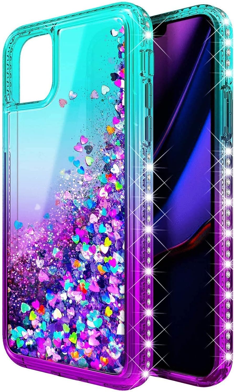 NGB Funda compatible con iPhone 11 Pro Max con protector de pantalla de vidrio templado, soporte de anillocorrea de muñeca, para niñas y mujeres,