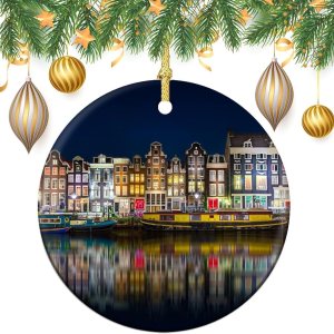 Adornos de Navidad Amsterdam para colgar en el árbol de Navidad, adorno de porcelana de doble cara, regalo para amigostour pal Adornos de Navidad Amsterdam para colgar en el árbol de Navidad, adorno de porcelana de doble cara, regalo para amigostour pal