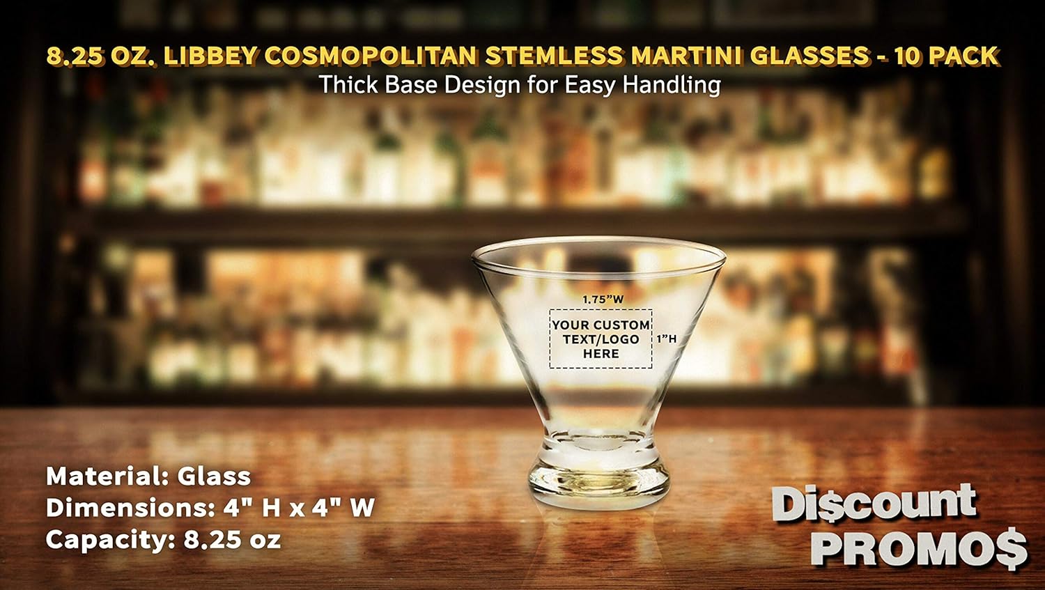 Libbey – Vasos de Martini personalizados de 8.25 onzas, juego de 10, paquete personalizado a granel, ideal para cócteles, recuerdos de boda,