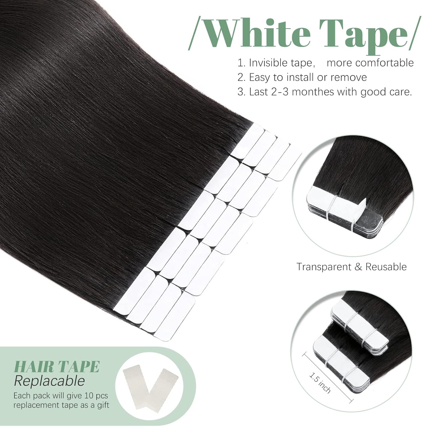SEGO Extensiones de cabello humano con cinta, 20 unidades, 1.76 ozpaquete, extensiones de cabello humano Remy, lacio, sin costuras, para mujeres,
