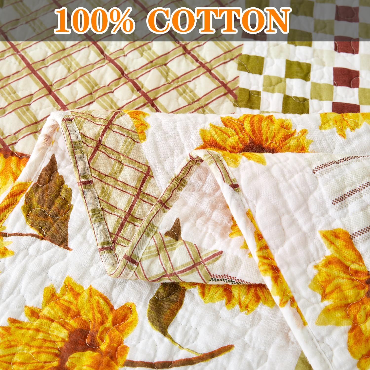 EVENHUG Juego de edredón de 100 % algodón, tamaño individual, diseño de girasoles amarillos, colcha reversible con 1 funda de almohada, para todas
