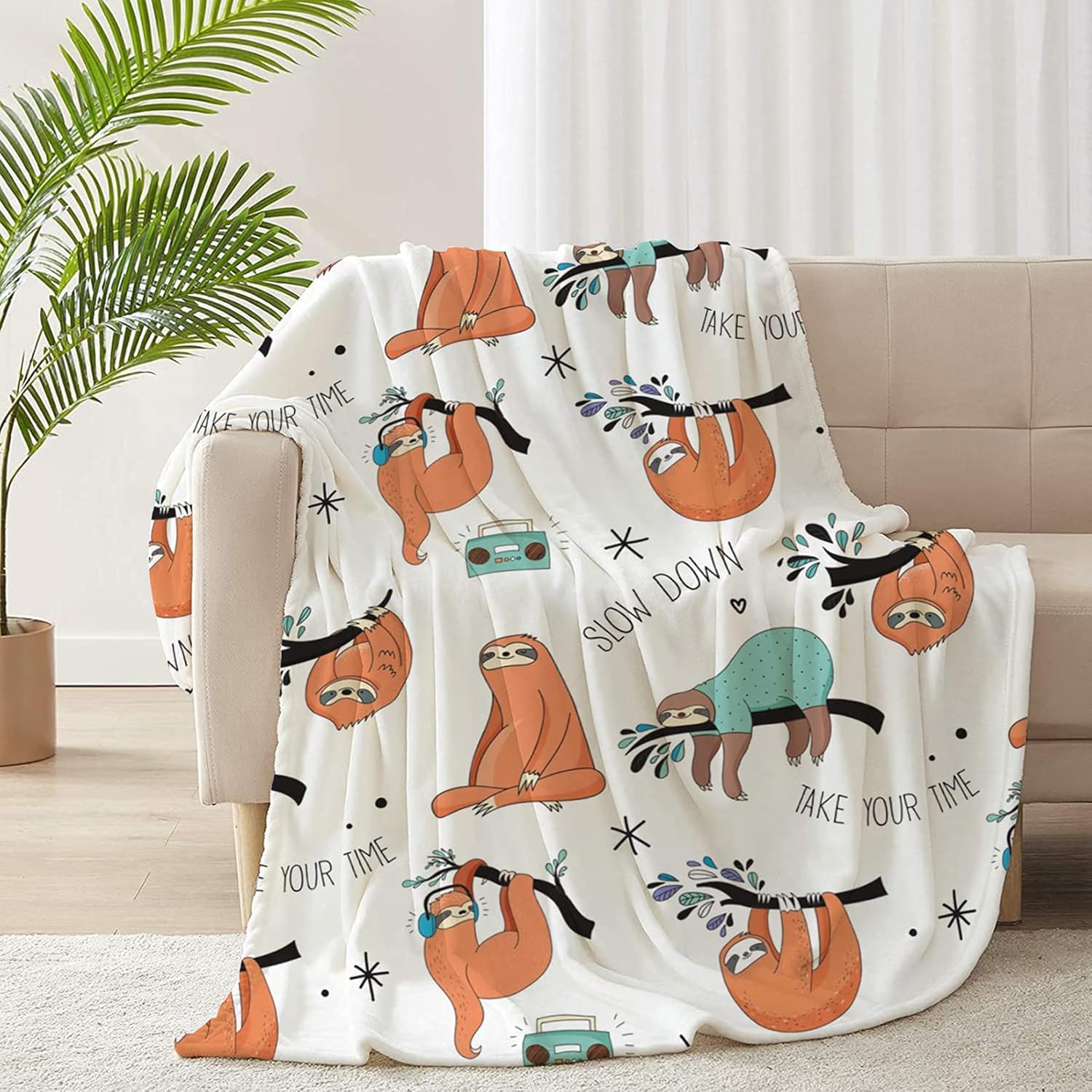 Bonita manta de perezoso, manta estampada ultrasuave y cómoda de franela de forro polar suave para cama y sofá, 50 x 40 pulgadas (perezoso, 50 x 40