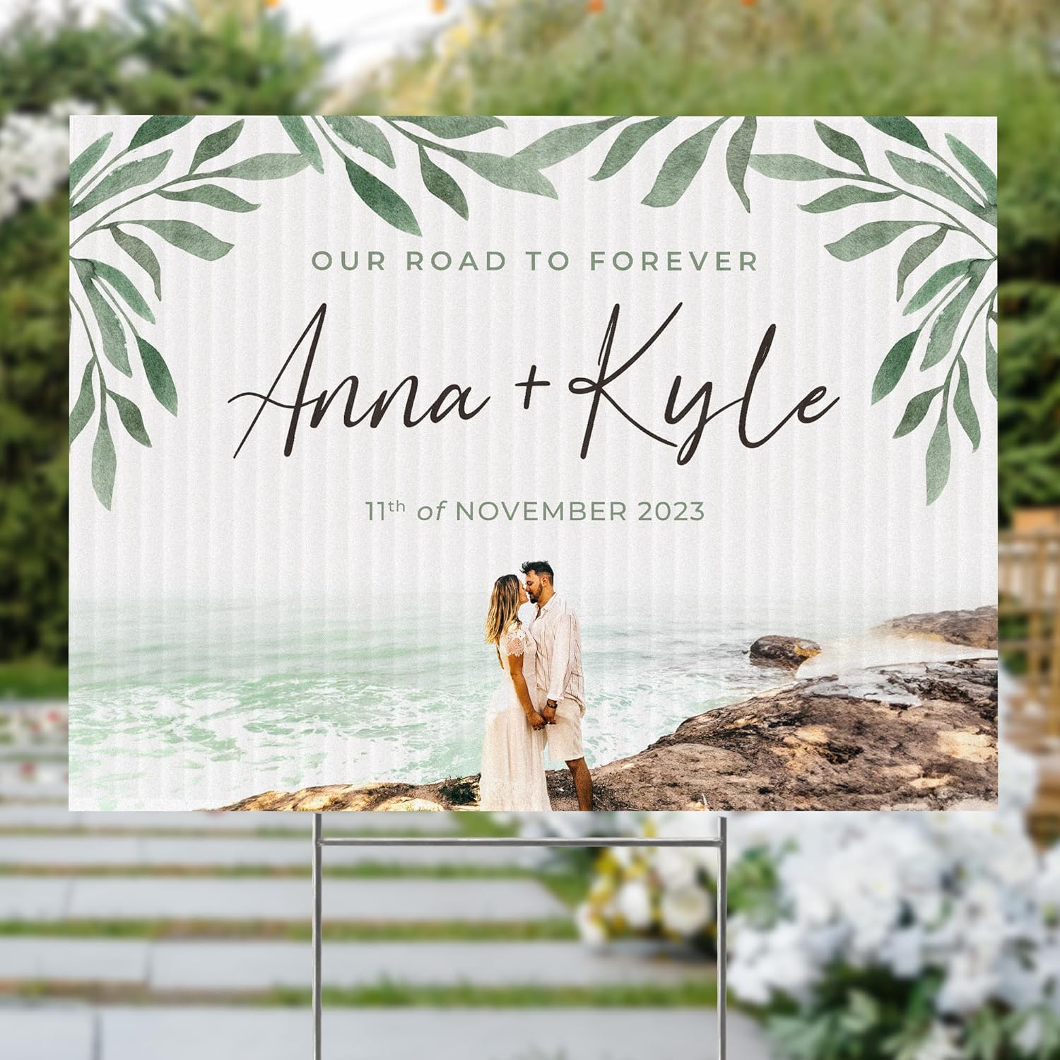 Letrero de bienvenida de boda personalizado de 24 x 18 pulgadas con foto y texto, letrero de recepción personalizado en acrílico, tablero de espuma