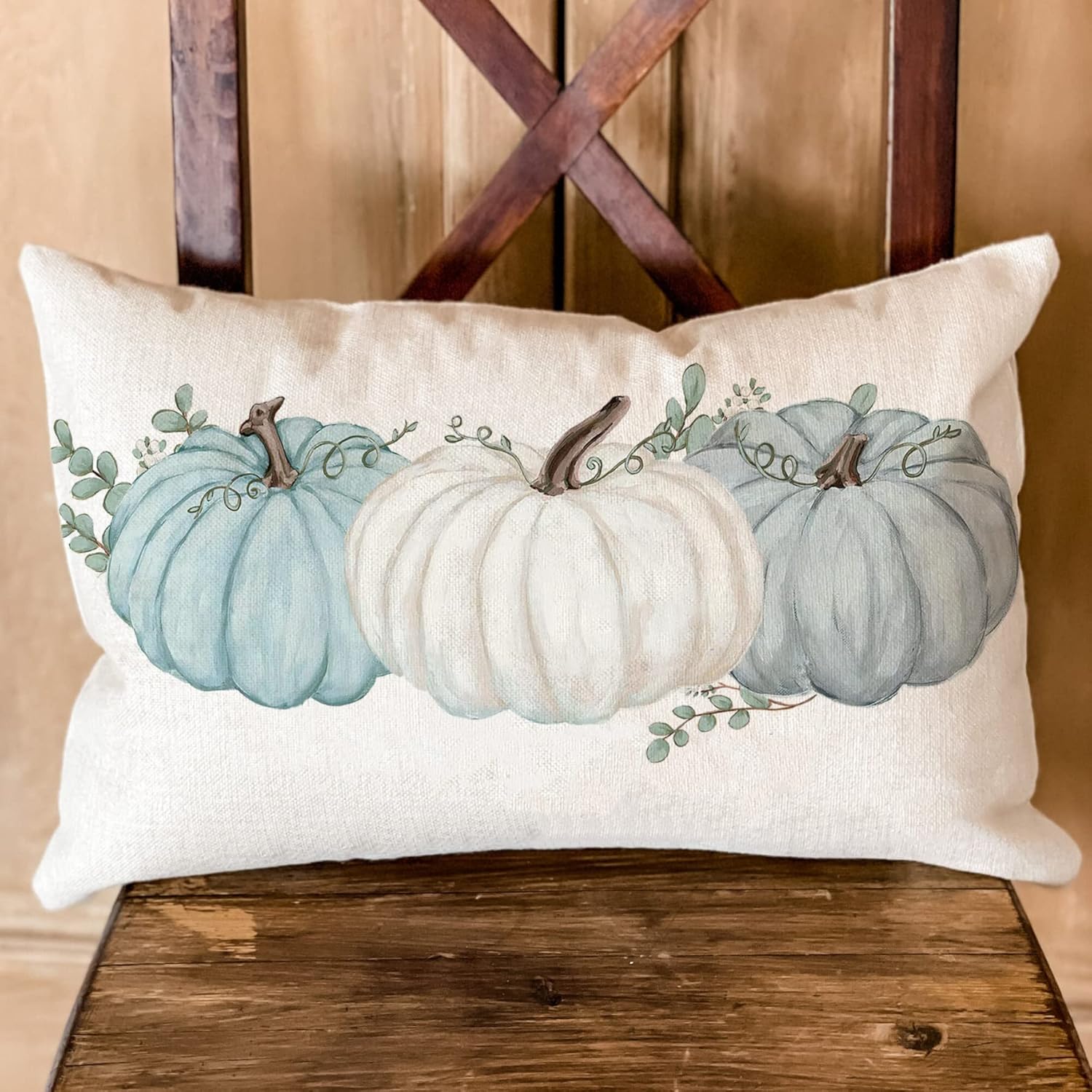 Juego de 2 fundas de almohada decorativas de otoño de 12 x 20 pulgadas, fundas de cojín de calabazas de acuarela, almohadas lumbares, lino