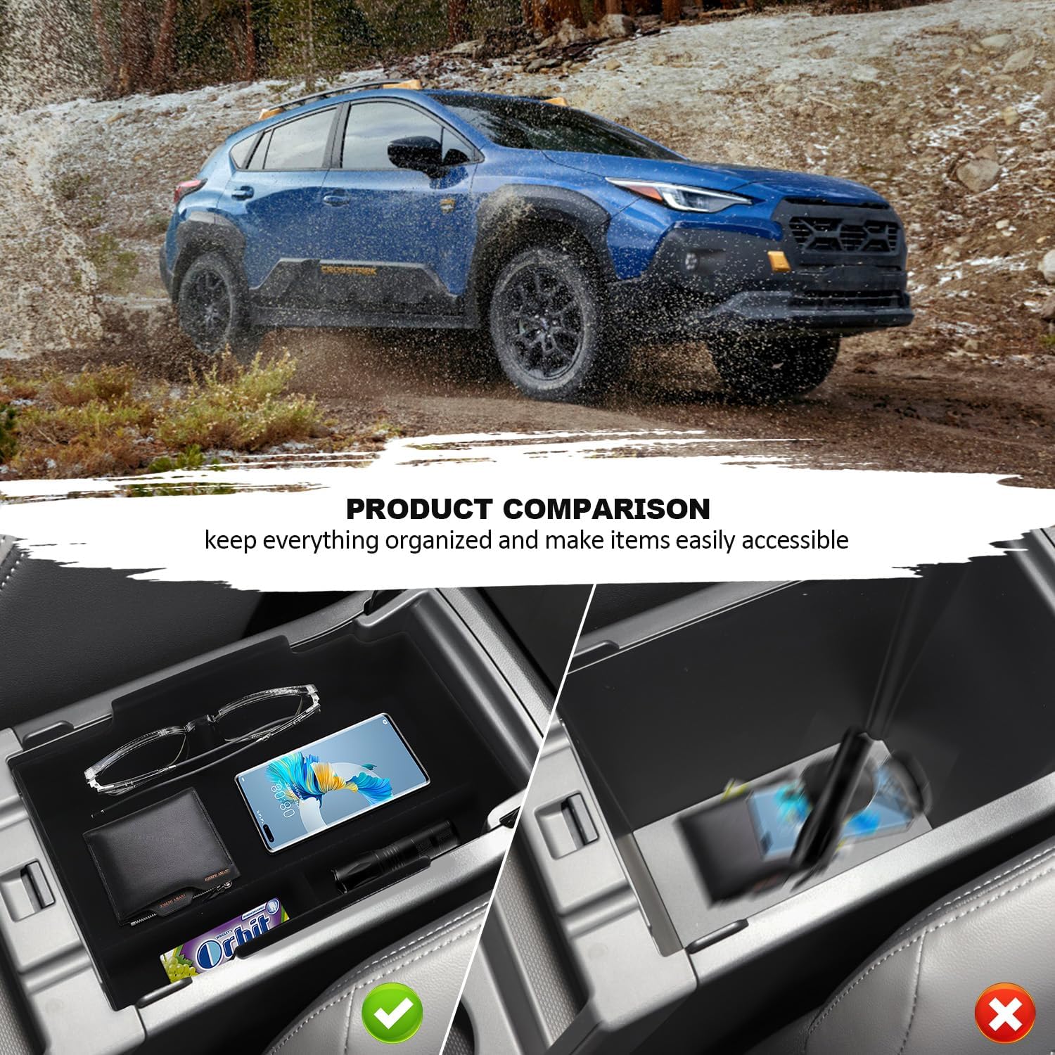 TUAMFO Organizador de consola central para Subaru Crosstrek 2024 2024 Subaru Crosstrek 2024 Subaru Impreza 2024, bandeja de consola Crosstrek e