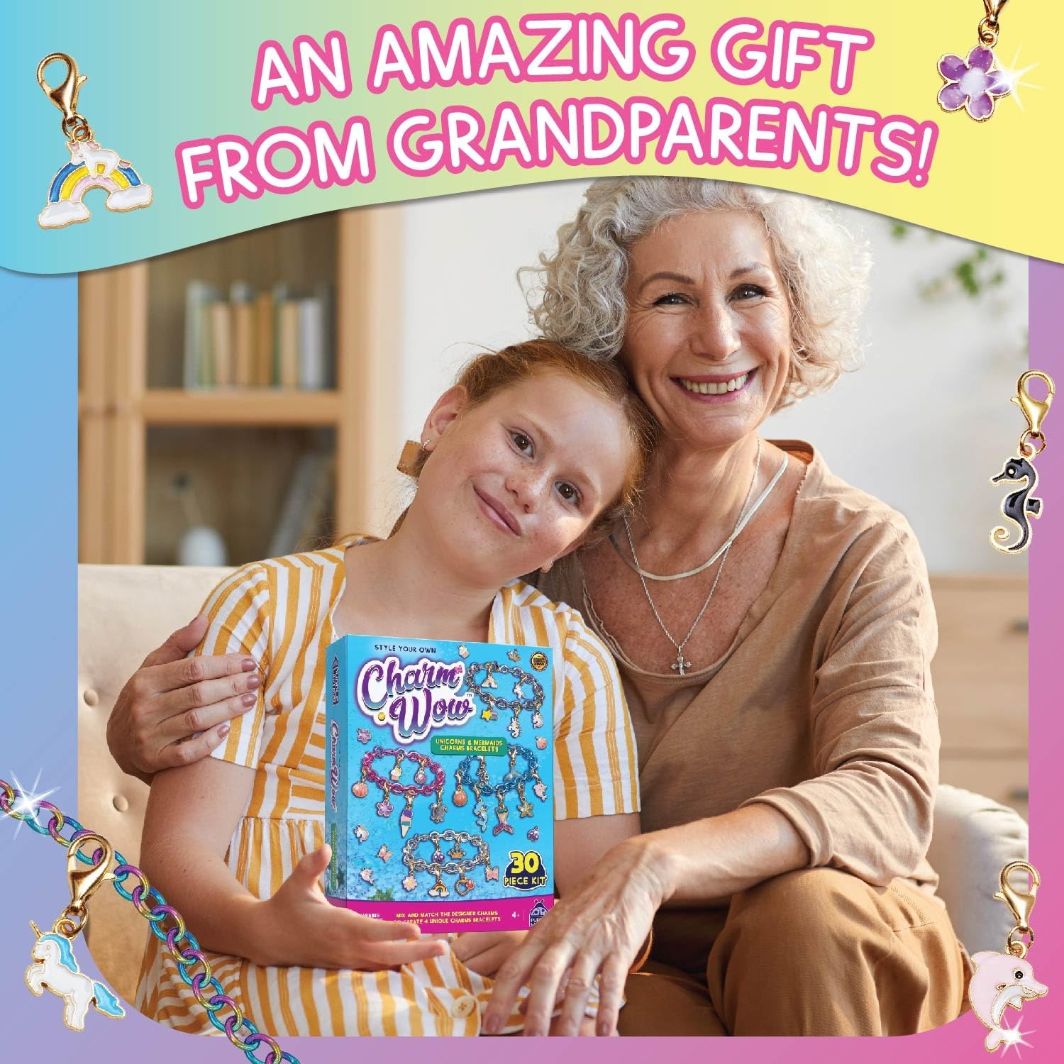 CharmWow – Kit de fabricación de joyas de sirena y unicornio para niñas de 4 años en adelante, crea pulsera de unicornio para niñas de 4 a 6 años o