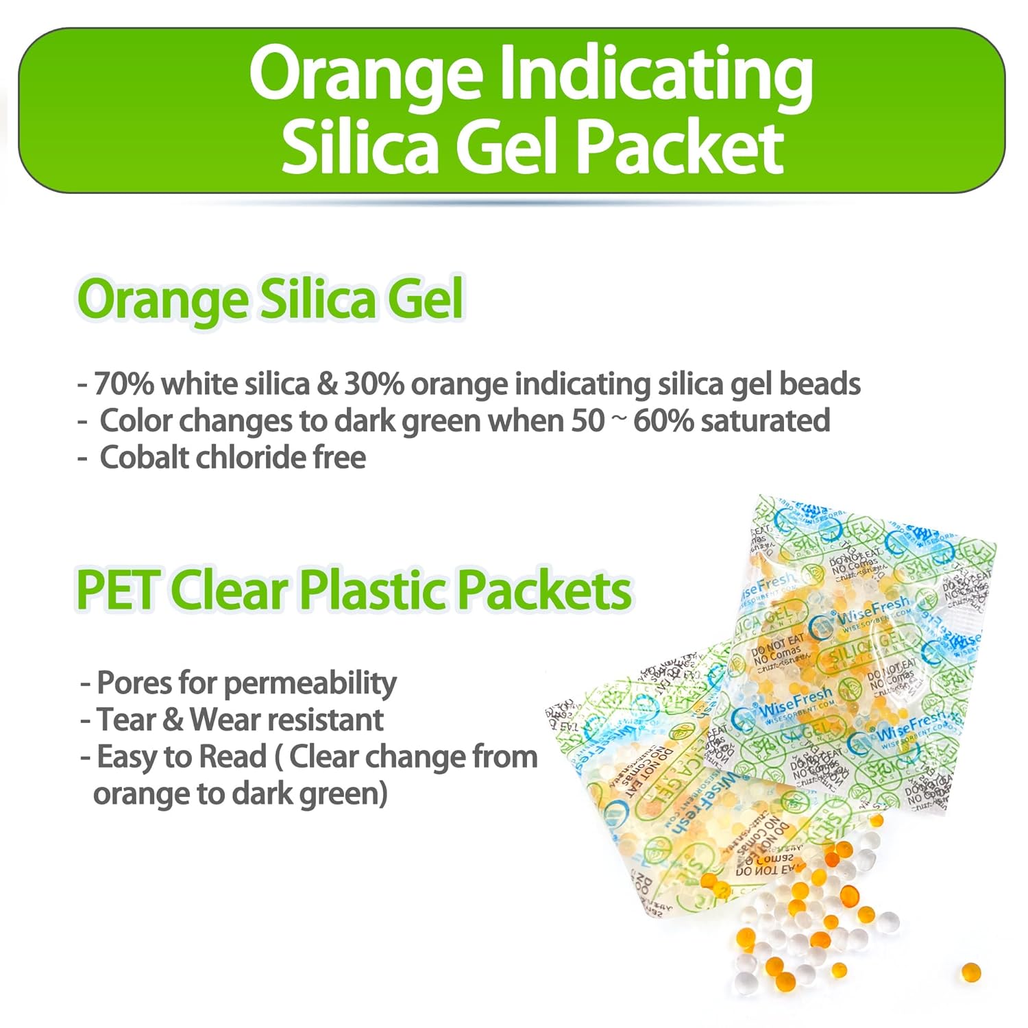 Paquete de 300 desecantes seguros para alimentos de 0.07 oz, paquetes de gel de sílice para almacenamiento de alimentos, indicadores de naranja a