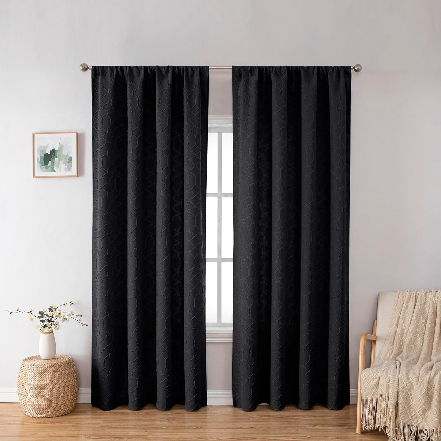 Grace – Cortinas negras filtrantes de luz para sala de estar, juego de 2 paneles de 84 pulgadas de largo, cortinas y paneles de tela suave