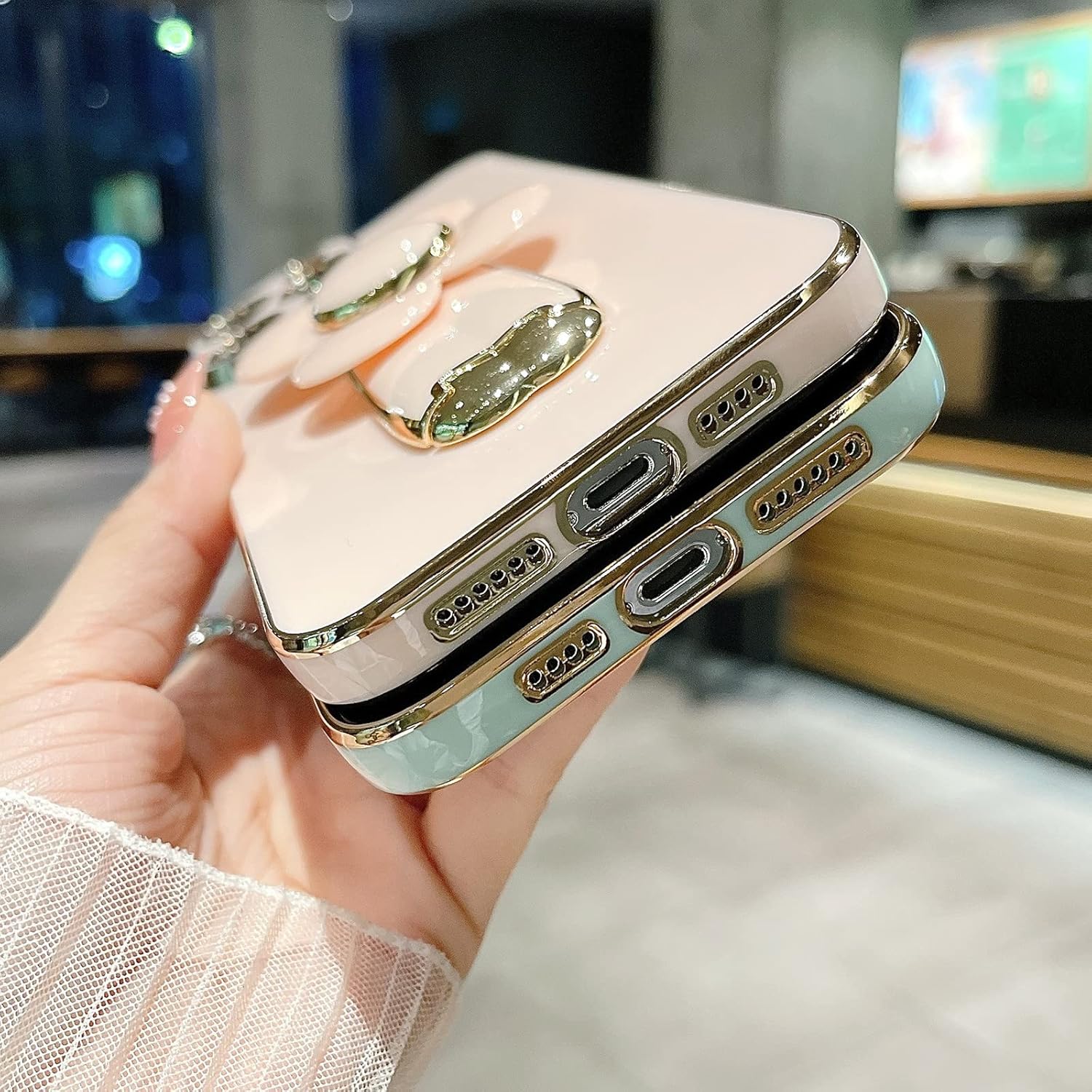 aowner Funda para iPhone 11 Pro Max, cubierta de lujo con soporte oculto, lindo molino de viento giratorio con diseño de flores para mujeres y niñas