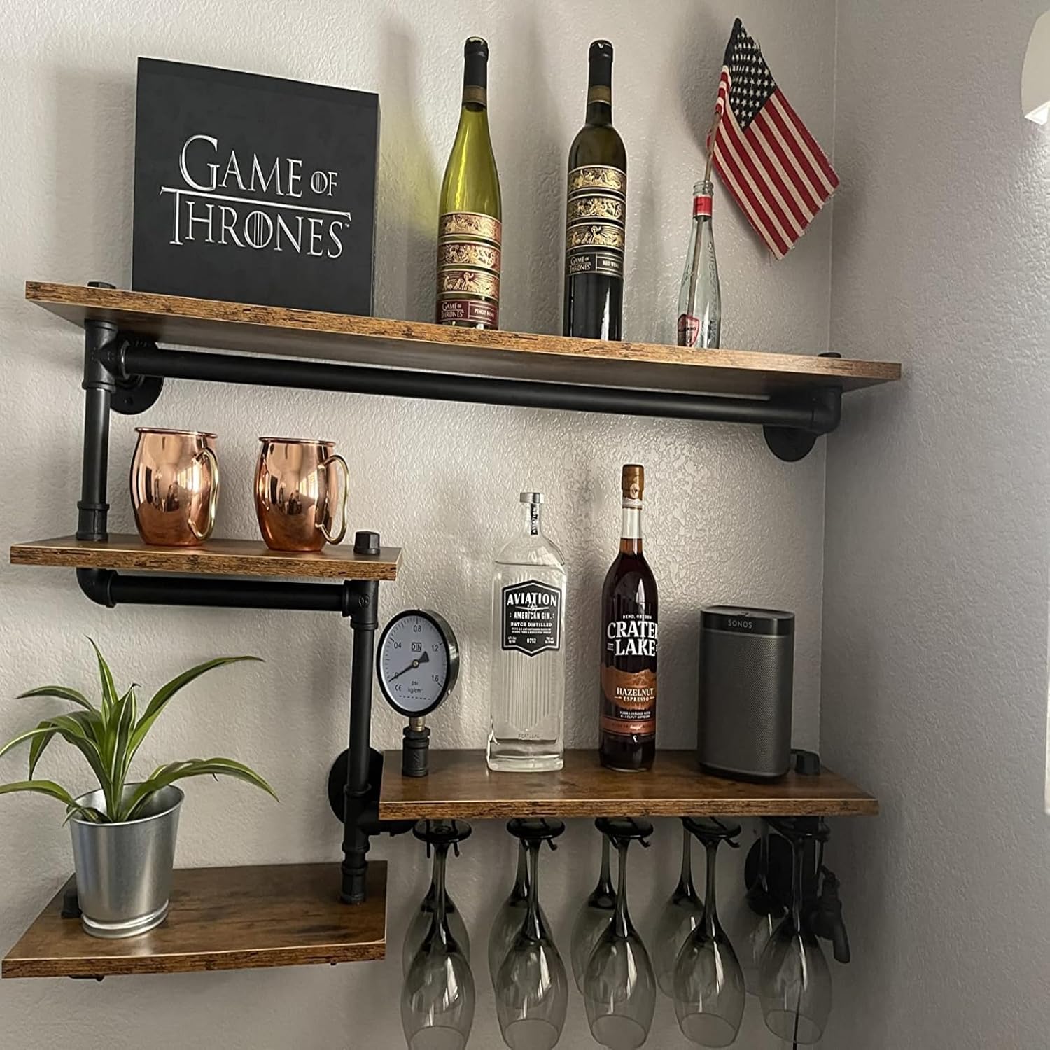 DYRABREST Estante para copas de vino, estante de tubo industrial montado en la pared, soporte para botella de vino, 39.37 pulgadas, estante flotante