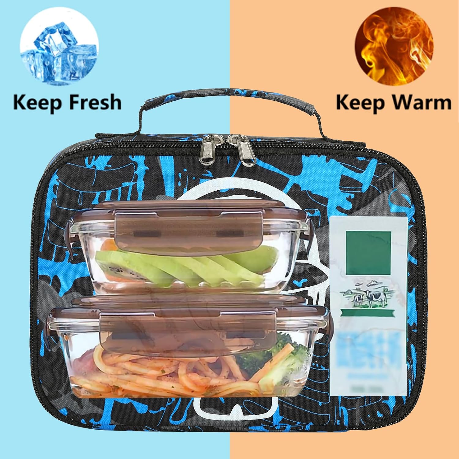 LEDAOU Lonchera con aislamiento térmico para niñas, bolsa de almuerzo reutilizable para escuela, picnic, senderismo, trabajo