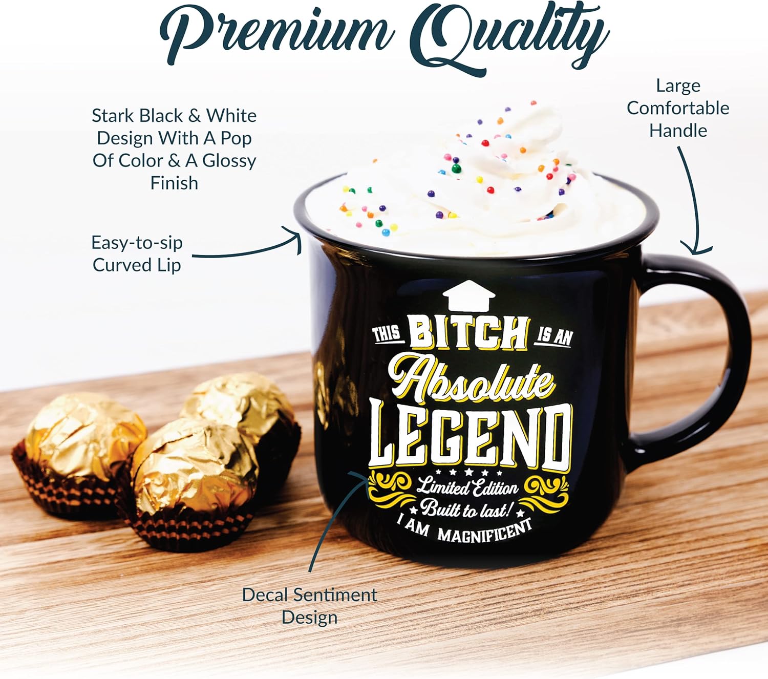 Pavilion Gift Company – Bitch Absolute Legend – Taza de cerámica de 13 onzas, taza de café de doble cara, taza de café sarcástica, regalos atrevidos
