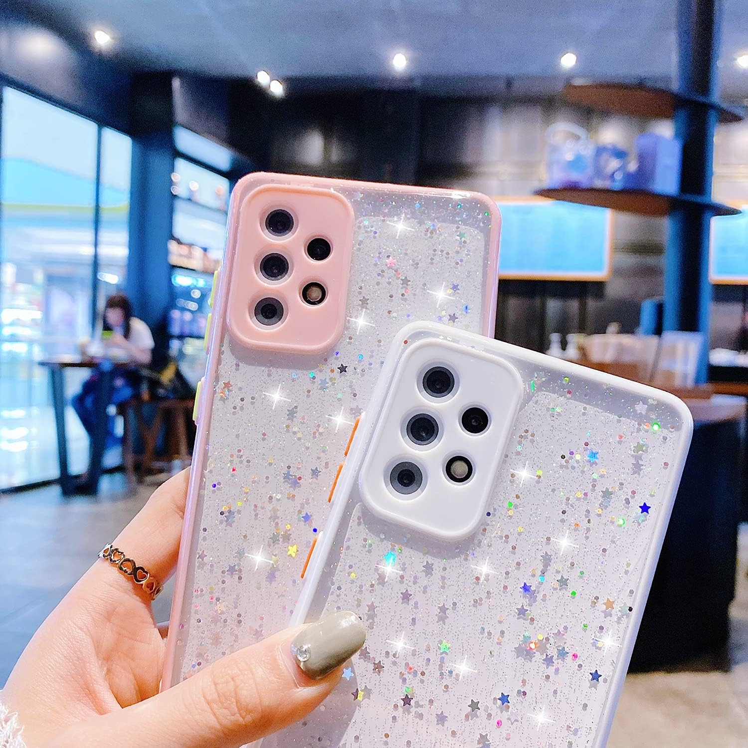 Funda compatible con Samsung Galaxy S22 para mujeres y niñas, suave y delgada, protectora completa, bonita funda transparente brillante con estrella