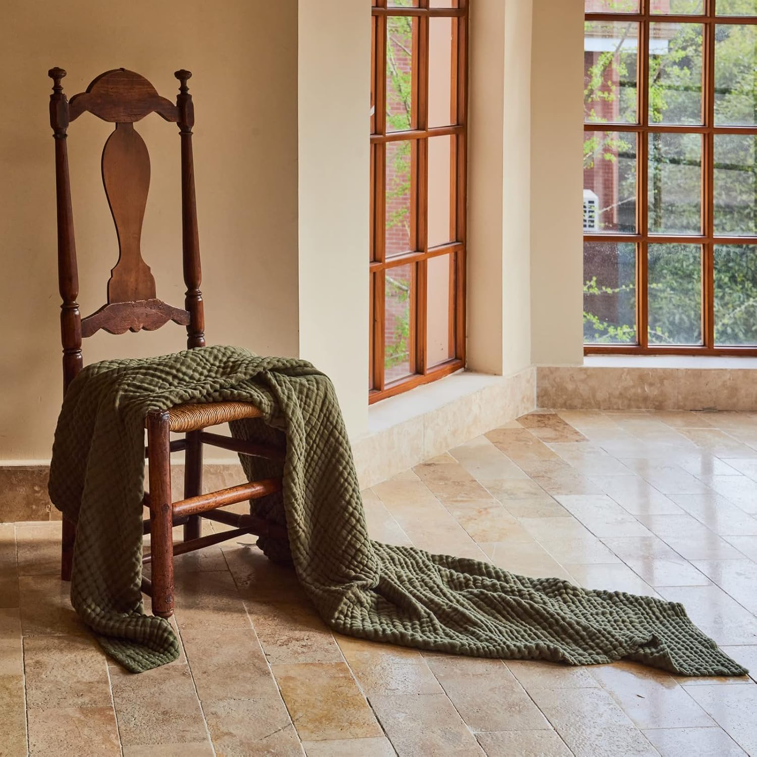 lifein Manta de muselina de algodón, manta verde para sofá, cama, adulto, bebé, manta térmica de algodón de 6 capas, manta ligera y suave