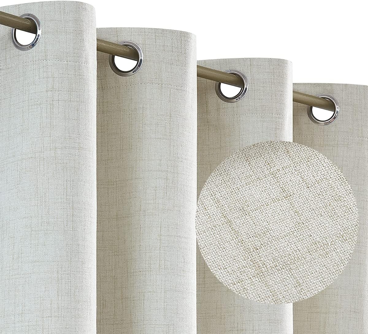 Urban Lotus Cortinas opacas completas de color marfil para sala de estar, triple tejido, con aislamiento térmico, cortinas de lino beige natural,