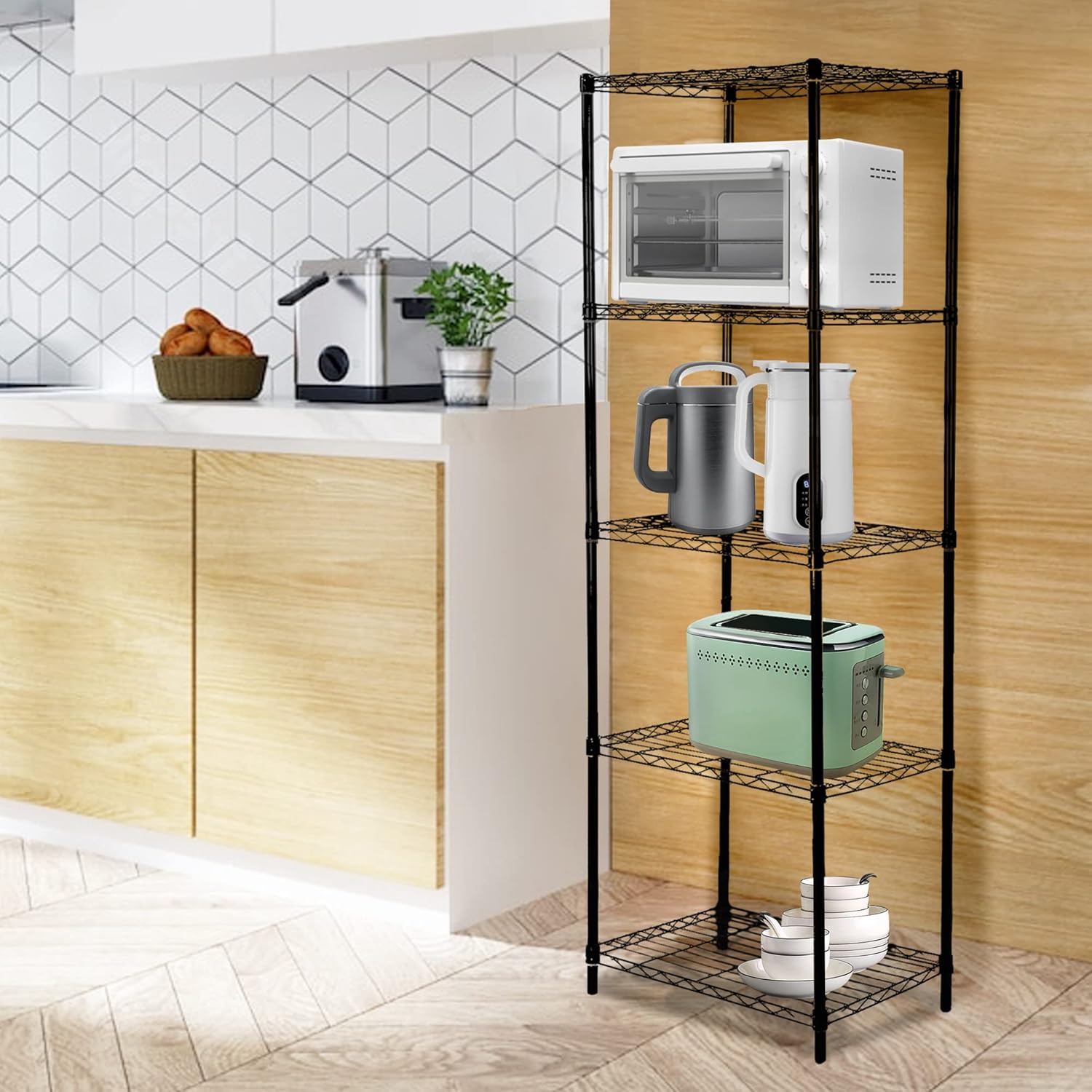 GIA Home Series – Estantería de alambre de 5 niveles, estantes metálicos de almacenamiento para cocina y baño, juego de 2, color negro