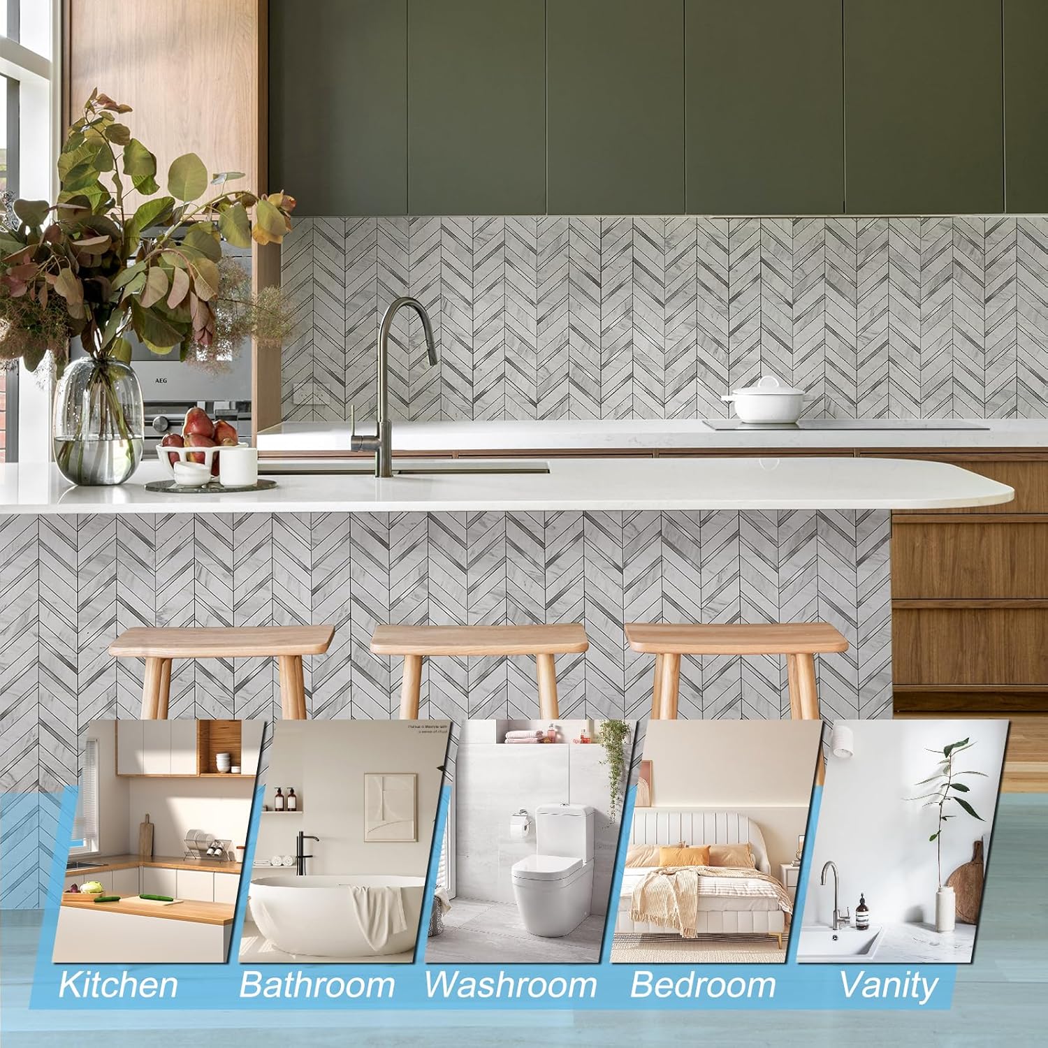 Pelar y pegar, 10 hojas de azulejos de pared de espiga para despegar y pegar de 12.1 x 9.7 pulgadas, azulejos de PVC para salpicaduras de cocina y