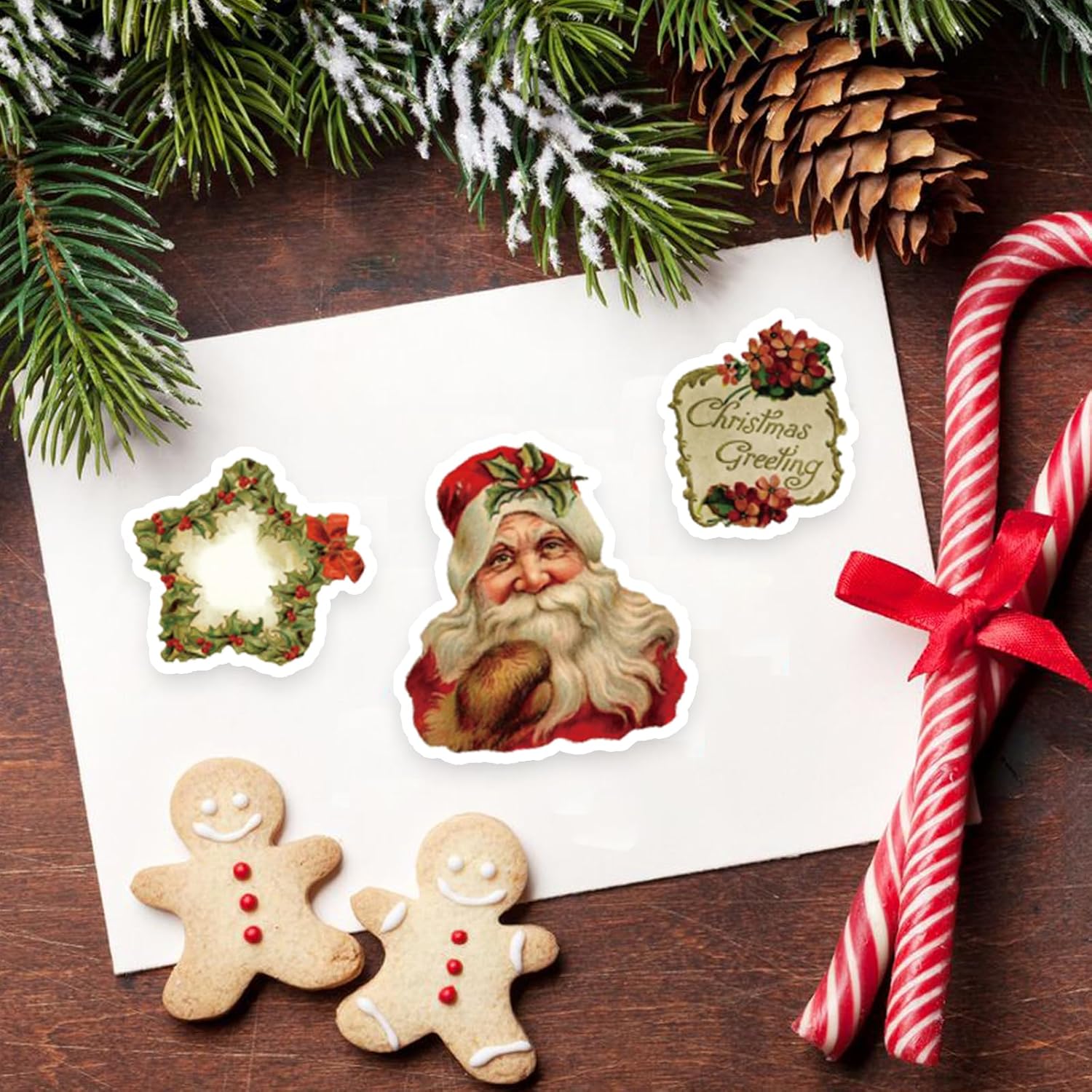 100 calcomanías navideñas que no se repiten, retro, Papá Noel, decoración de Navidad, calcomanías impermeables para álbumes de recortes, tarjetas,