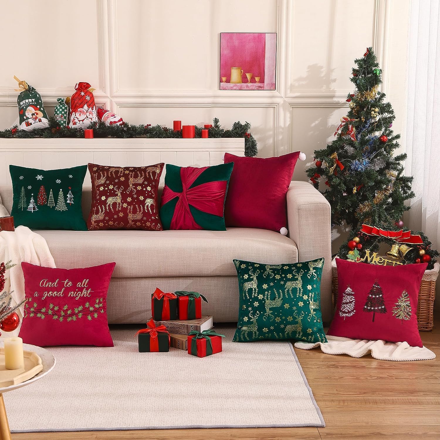Tosleo Juego de 2 fundas de almohada de Navidad de 12 x 20 pulgadas  12.0 x 20.0 in., color rojo vino, ciervo, terciopelo, decoración de fiesta de