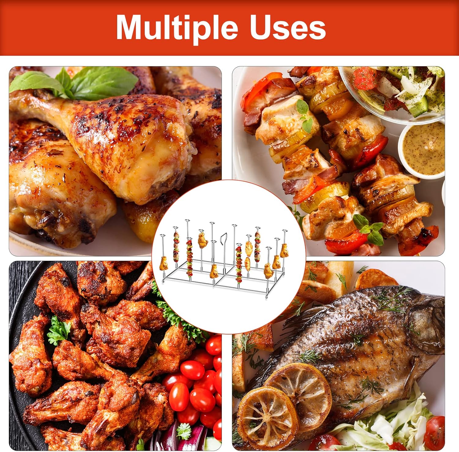 Air Fryer Accessories for Dual Basket, Stainless Steel Nonstick Dehydrator Rack, with Heat-resistant Silicone Mat, Air Fryer Accessories Compatible