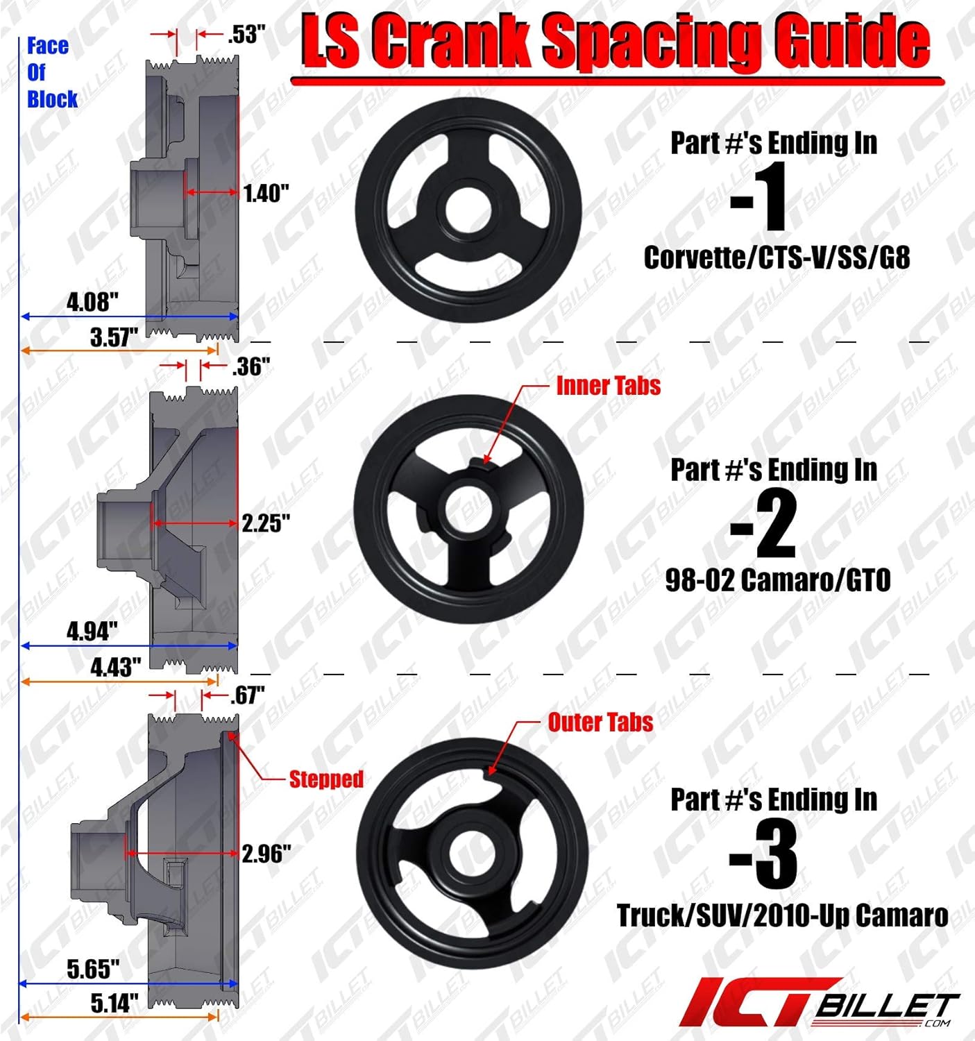 ICT Billet LS Turbo Alternador y soporte de dirección asistida Kit para bomba de agua LS1 LS3 Fabricado en Estados Unidos Aluminio Compatible con GM