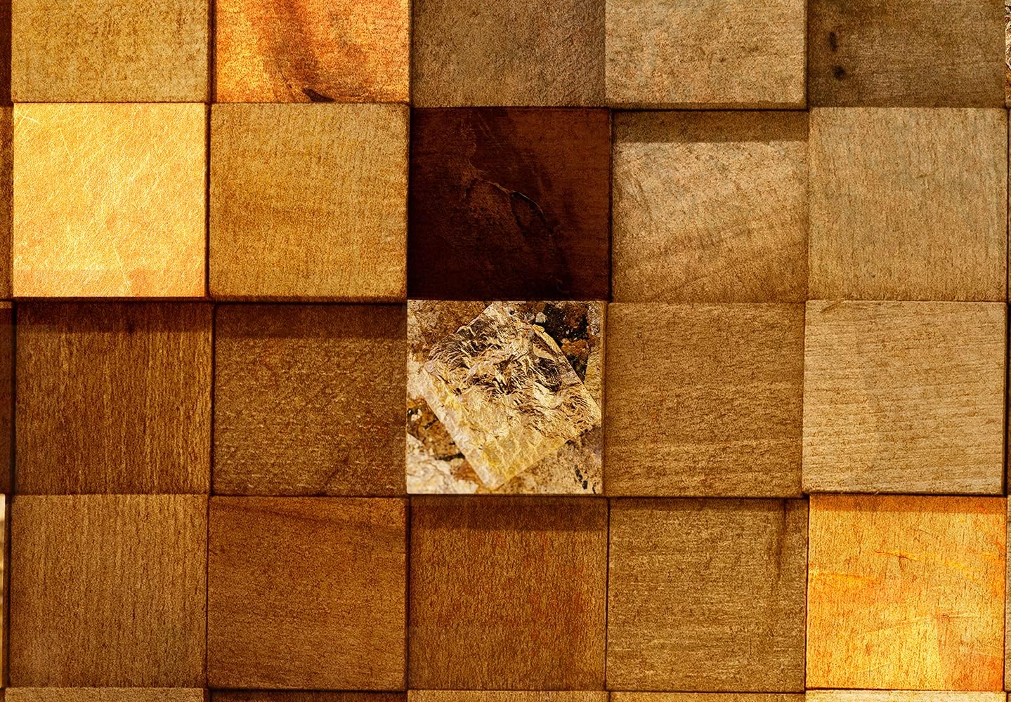 artgeist Wall Mural Brown Orange Cubes 135×101 in – Peel and Stick Self-Adhesive Wallpaper Removable Large Sticker Foil Wall Decor Print Design