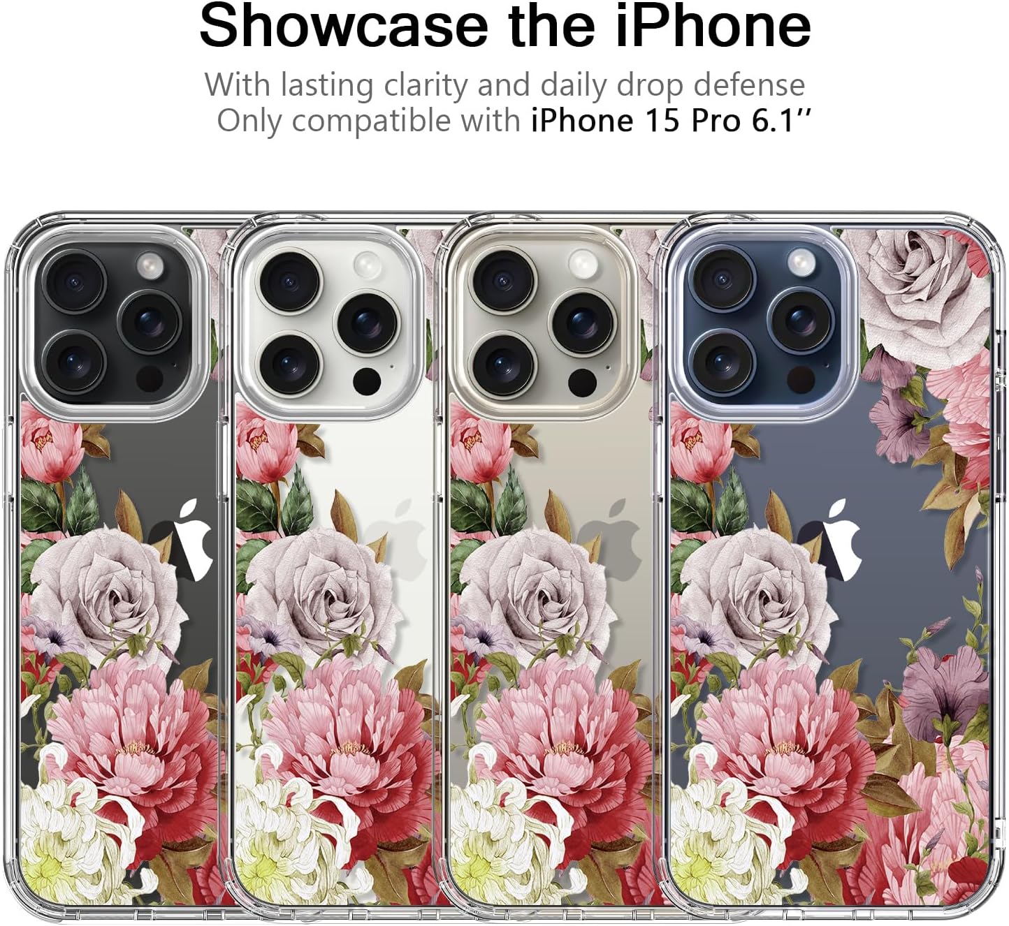 bicol Funda compatible con iPhone 15 Pro, funda transparente con diseños de moda para niñas y mujeres, ajuste delgado, a prueba de golpes, funda