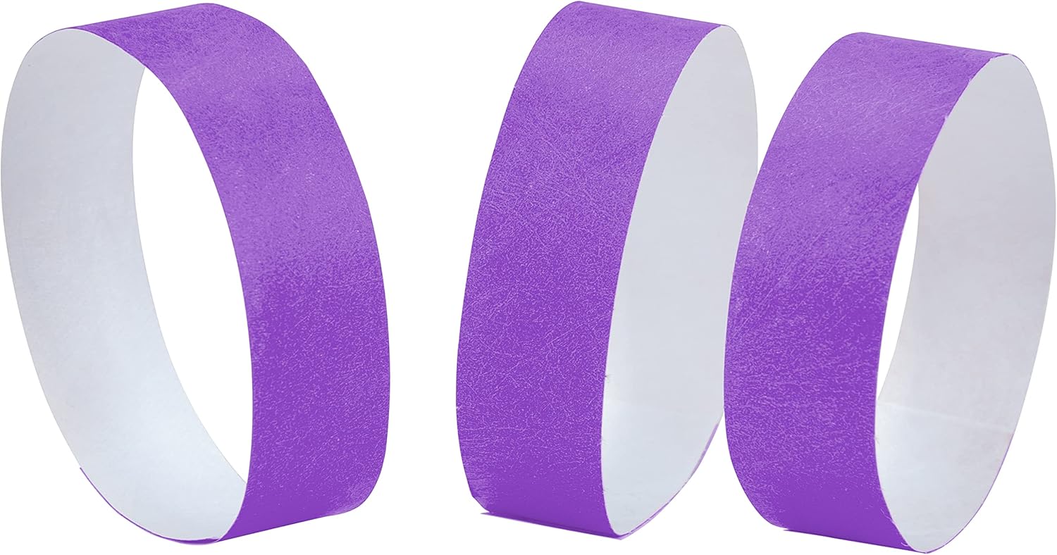 100 pulseras Tyvek, de 1 a 100 números consecutivos, impermeables, a prueba de desgarros e imprimibles, pulseras de admisión (morado)