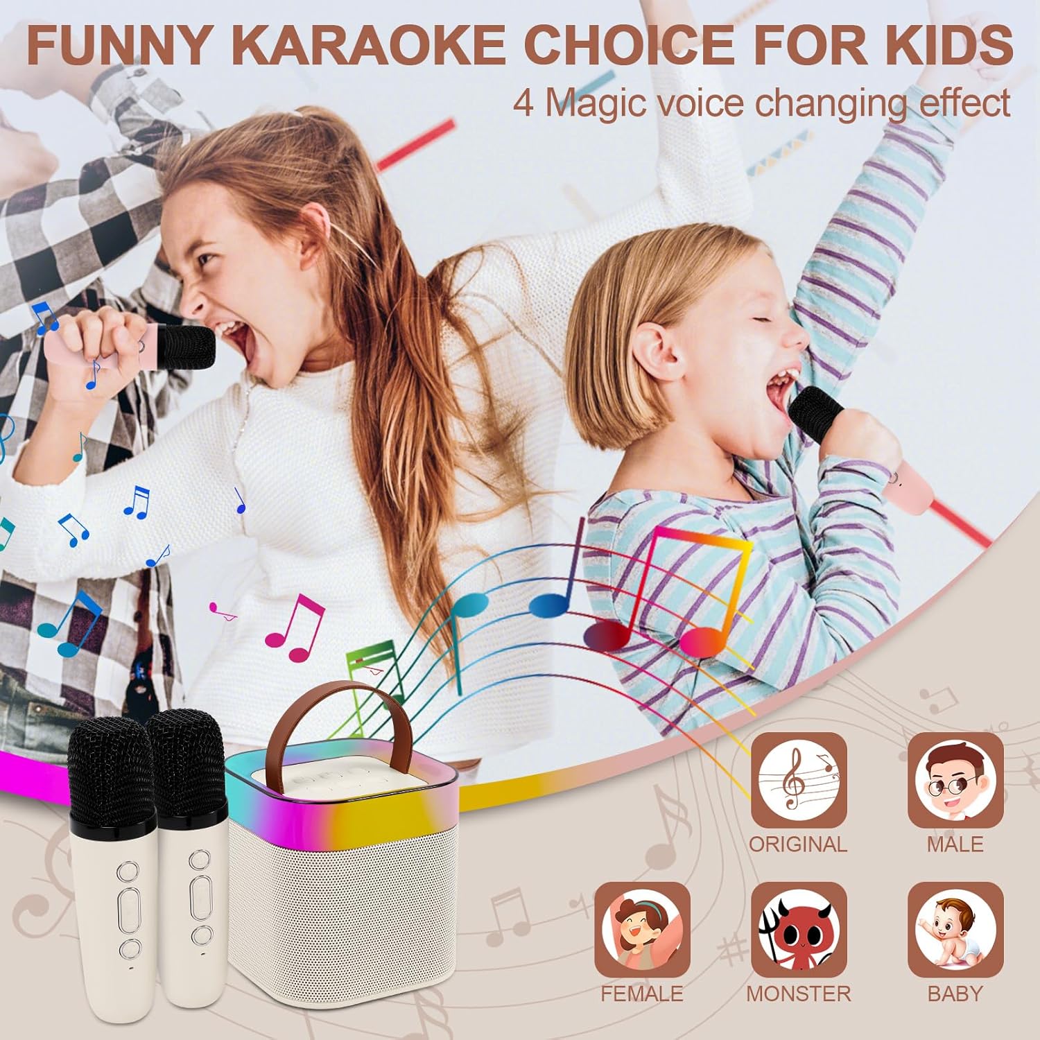 Mini máquina de karaoke para niños y adultos, altavoz portátil de karaoke Bluetooth con 2 micrófonos inalámbricos y luz, máquina de karaoke para