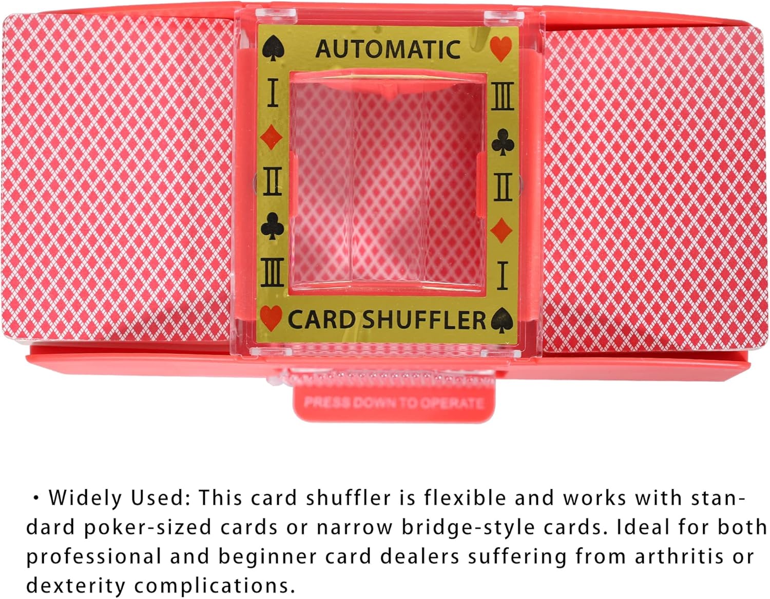 WYZworks Red Casino – Barajador automático de cartas de 2 barajas, funciona con pilas, para juegos de cartas de blackjack y póker (1-2 mazos,