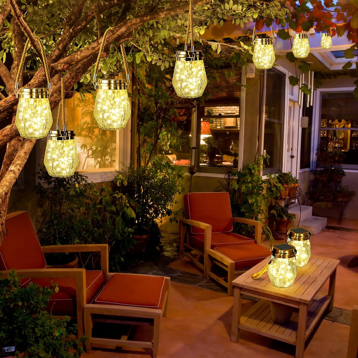 Keevvon Farol solar para exteriores, paquete de 2 luces solares colgantes para exteriores, impermeables, 60 linternas LED mejoradas, decoración de