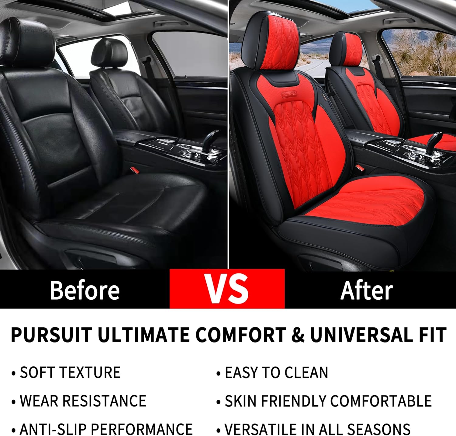 Coverado Fundas de asiento delantero de automóvil, fundas de asiento de piel de napa premium de lujo con patrón en relieve, protectores de asiento
