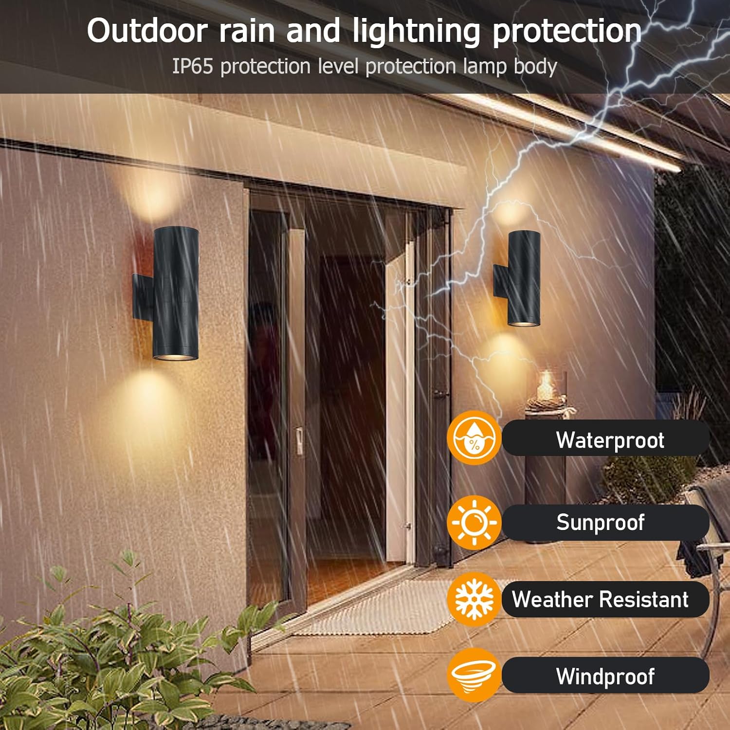 DUJAHMLAND Apliques de pared para exteriores, luces de pared exterior arriba y abajo, lámpara de pared moderna de aluminio negro mate, accesorios de
