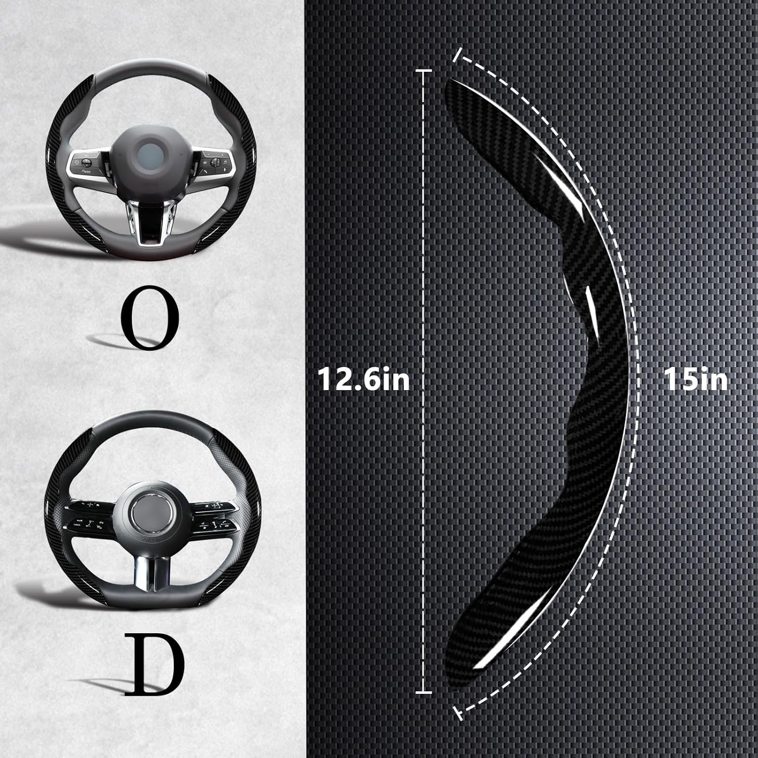 Universal 2 piezas de fibra de carbono cubierta de volante antideslizante segmentado coche volante cubiertas protectores de volante