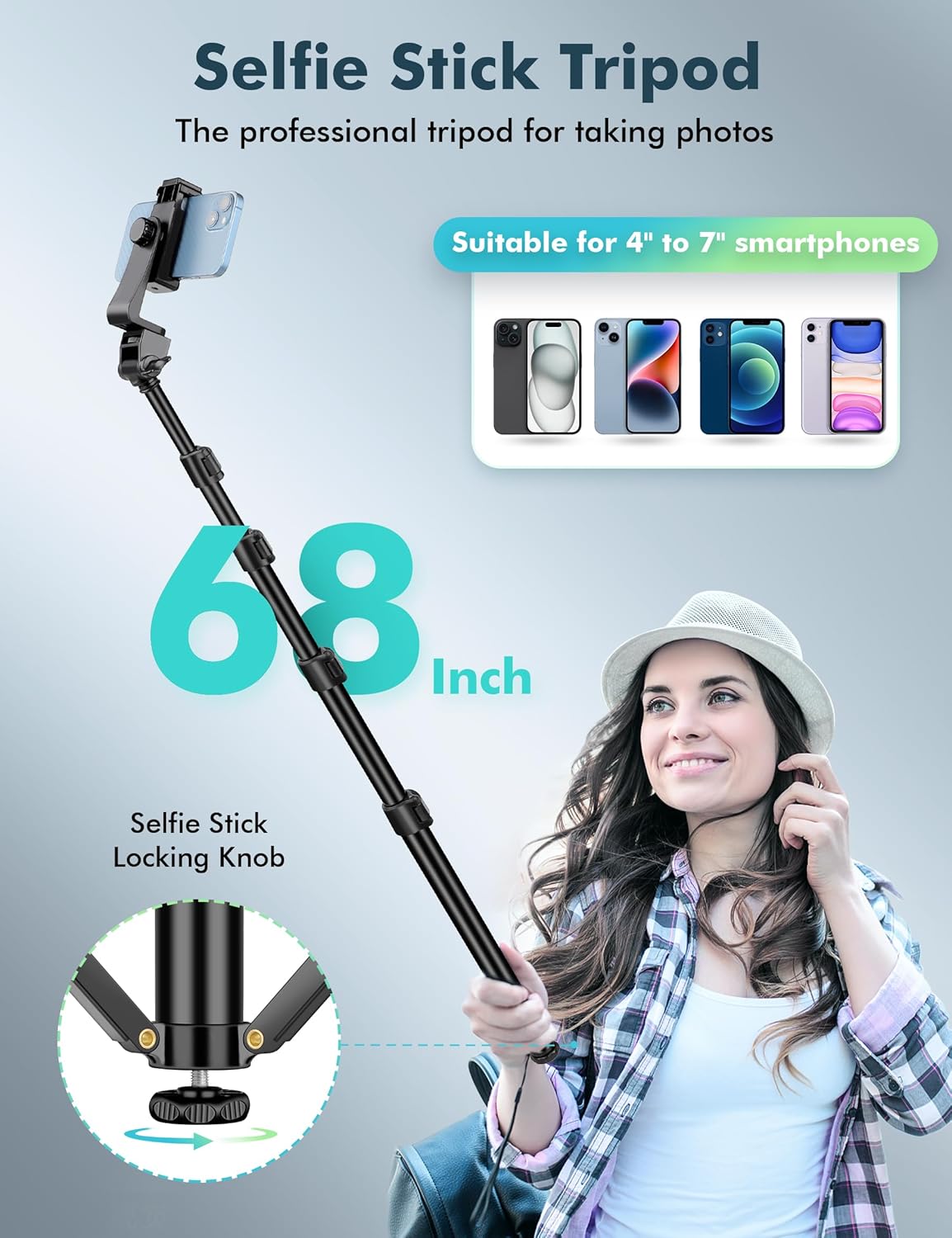 Trípode para teléfono, trípode de 70 pulgadas para iPhone celular, soporte de trípode para selfie stick con soporte remoto para teléfono, trípode de