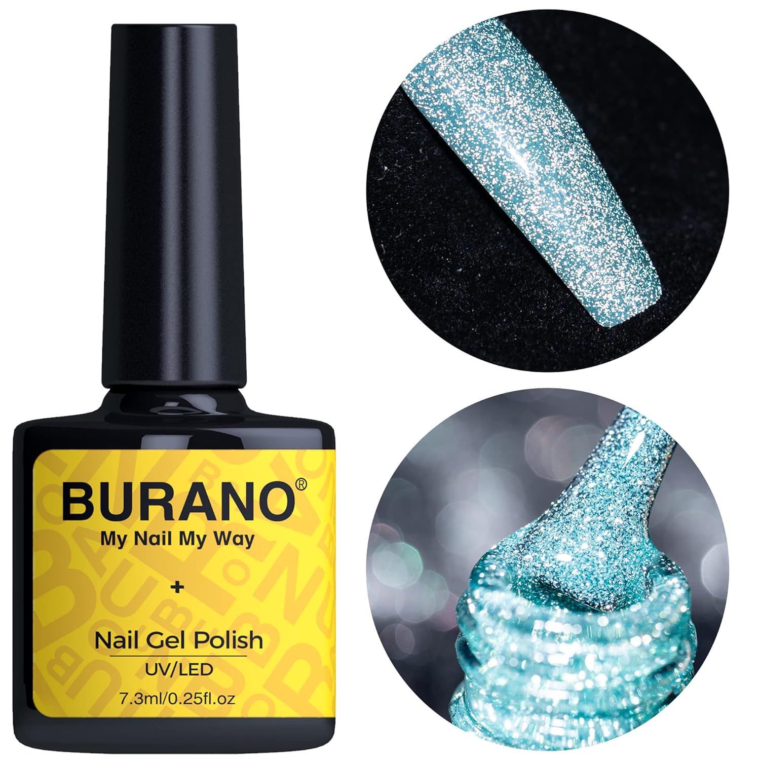 BURANO Esmalte de uñas de gel con purpurina reflectante, 0.3 onzas líquidas, gel de esmalte de uñas reflectante verde brillante, lámpara LED UV