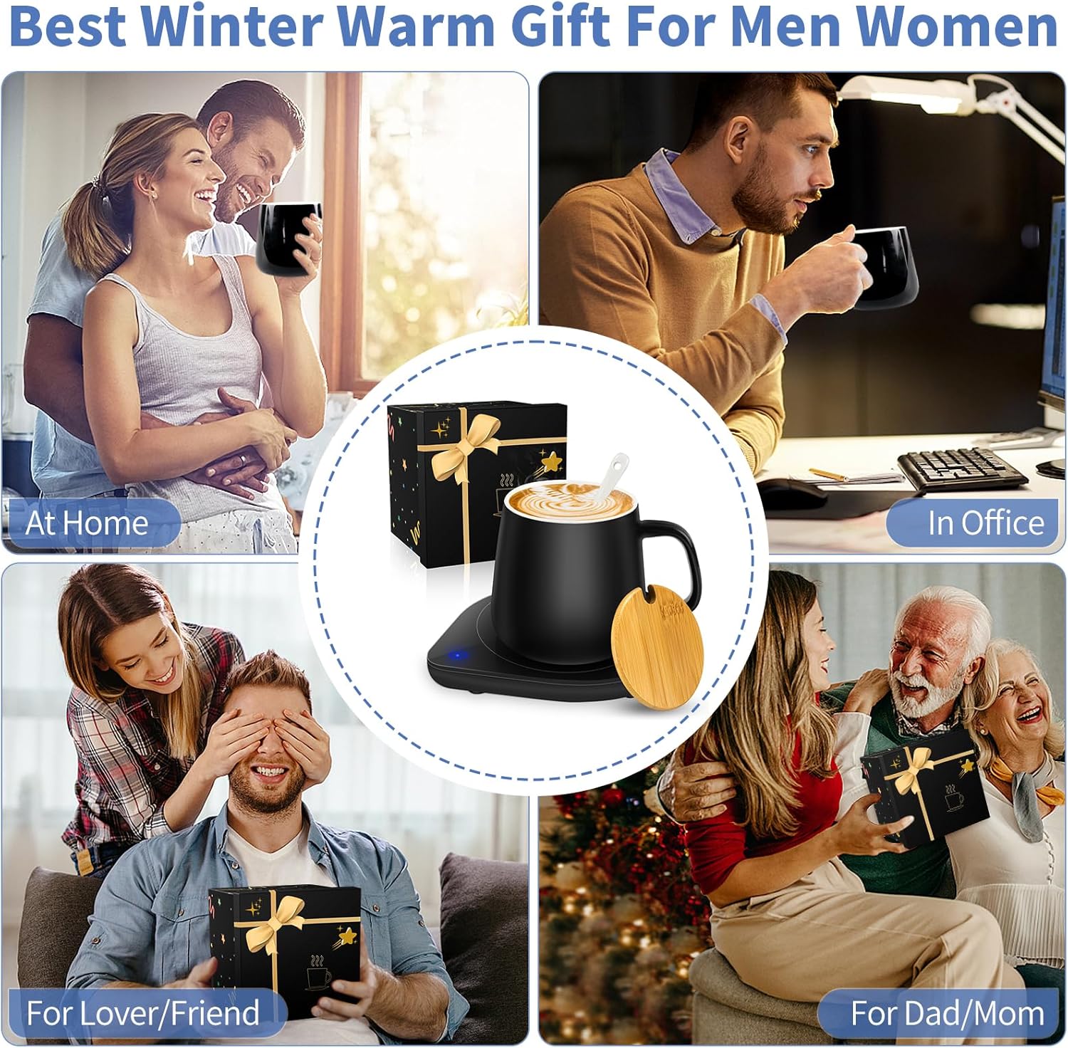 Calentador de tazas de café con juego de tazas calentador eléctrico de tazas para hombre para escritorio y oficina, regalos para amantes del café