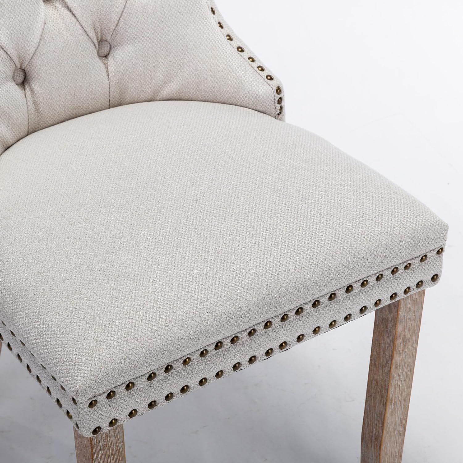 Merax Juego de 2 sillas de comedor de lino, sillas de comedor tapizadas de alta gama con patas de madera, adornos de cabeza de clavo para cocina