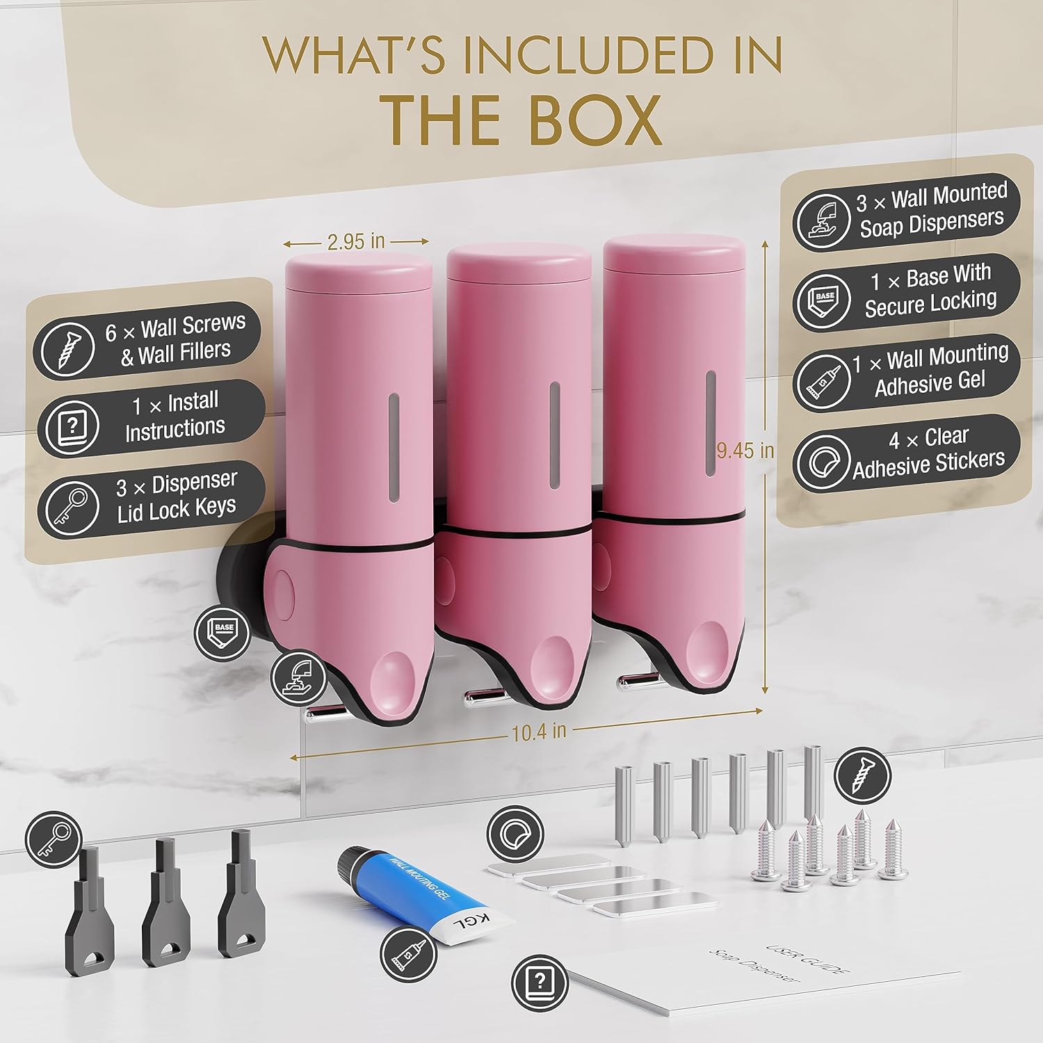 Dispensador de jabón de baño, organizador de ducha, botellas recargables 3 en 1, montaje en pared, sin taladros para el hogar, cocina, hotel, color