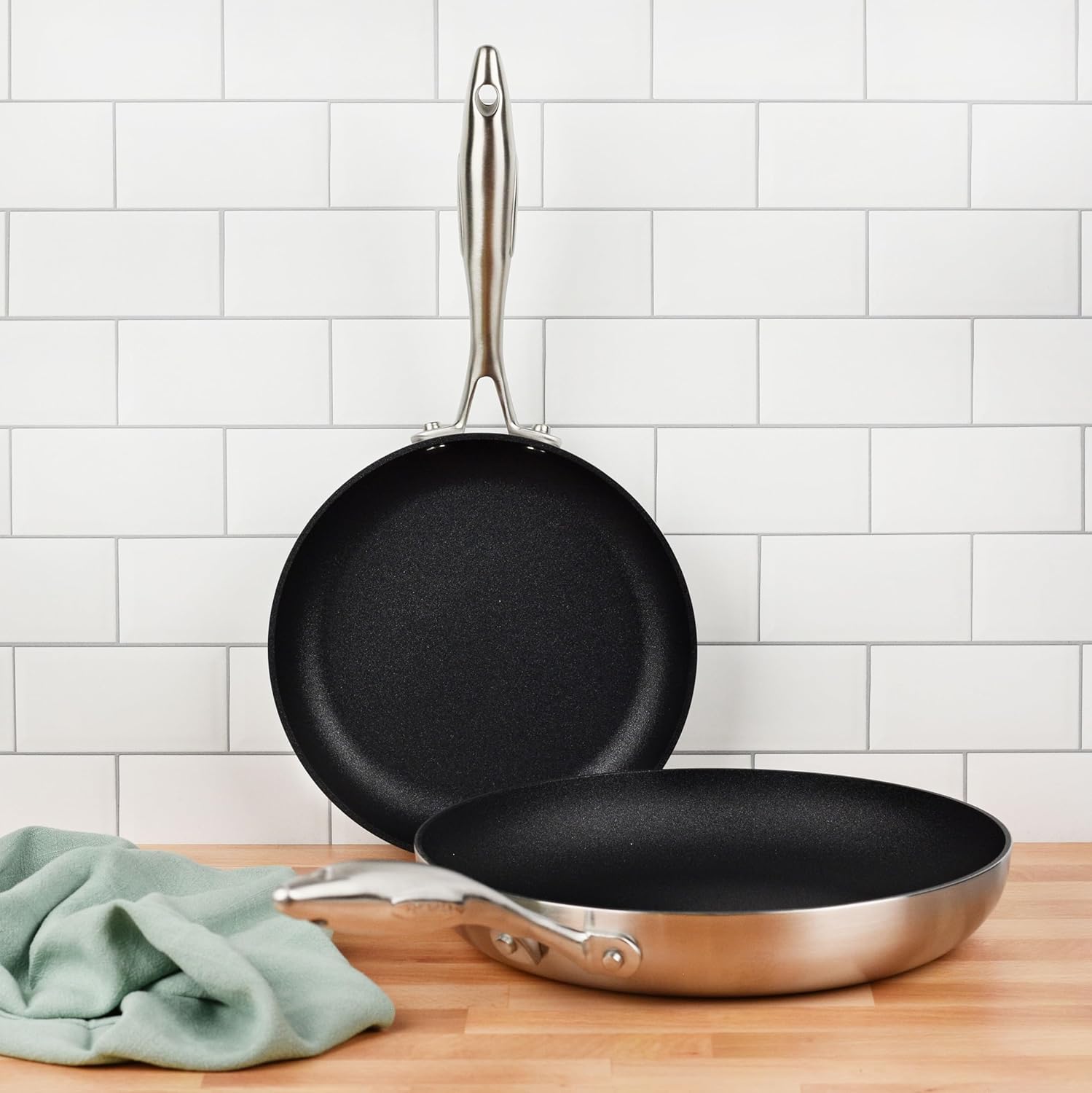 Scanpan CX+ – Juego de sartenes antiadherentes con tapas, sartenes de 8 y 10.25 pulgadas con Stratanium Plus, acero inoxidable de 5 capas