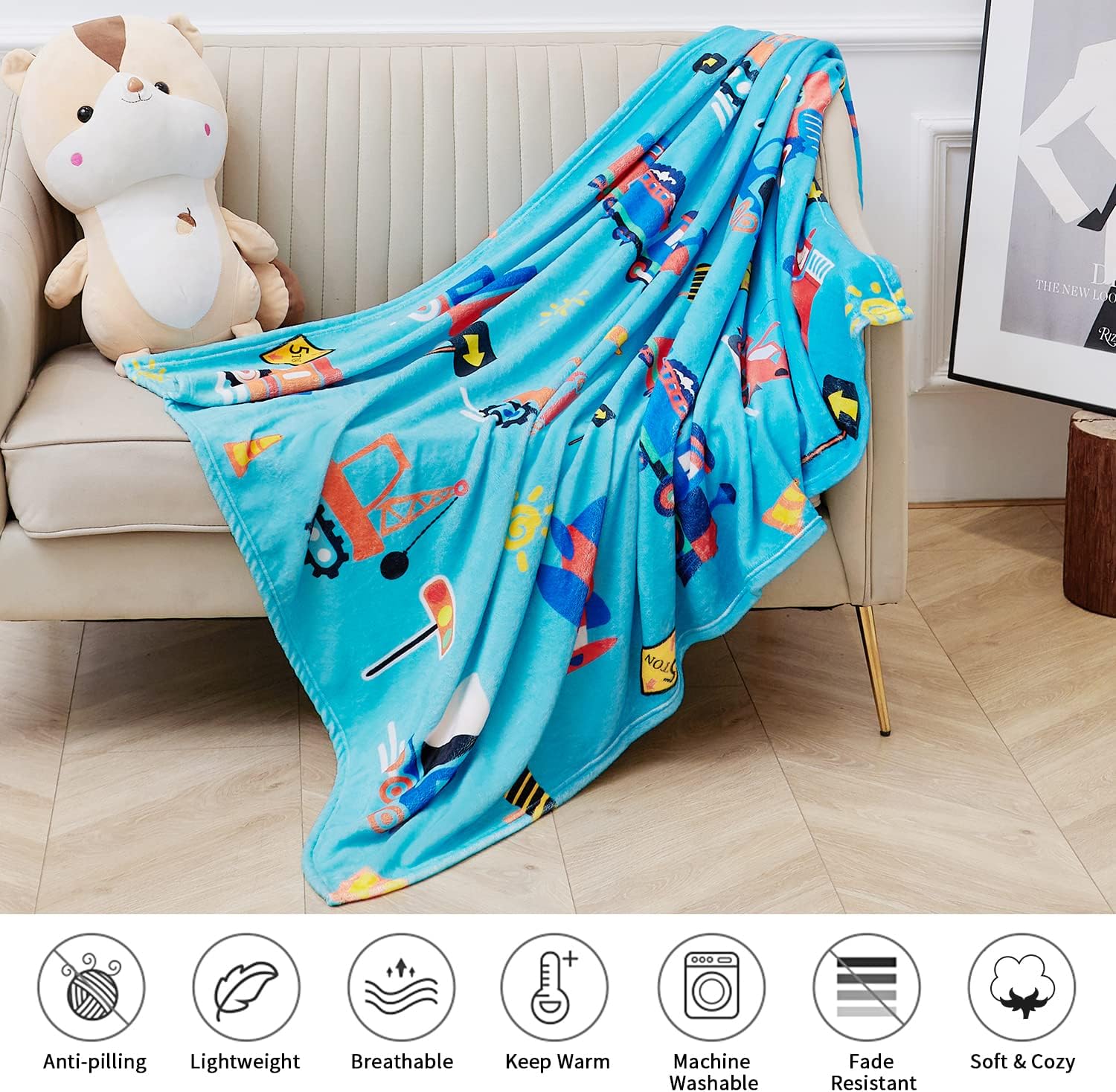 OHDS Manta de construcción para niños, manta de forro polar de 50 x 60 pulgadas para niños y niñas, manta de edredón estampada con aviones,