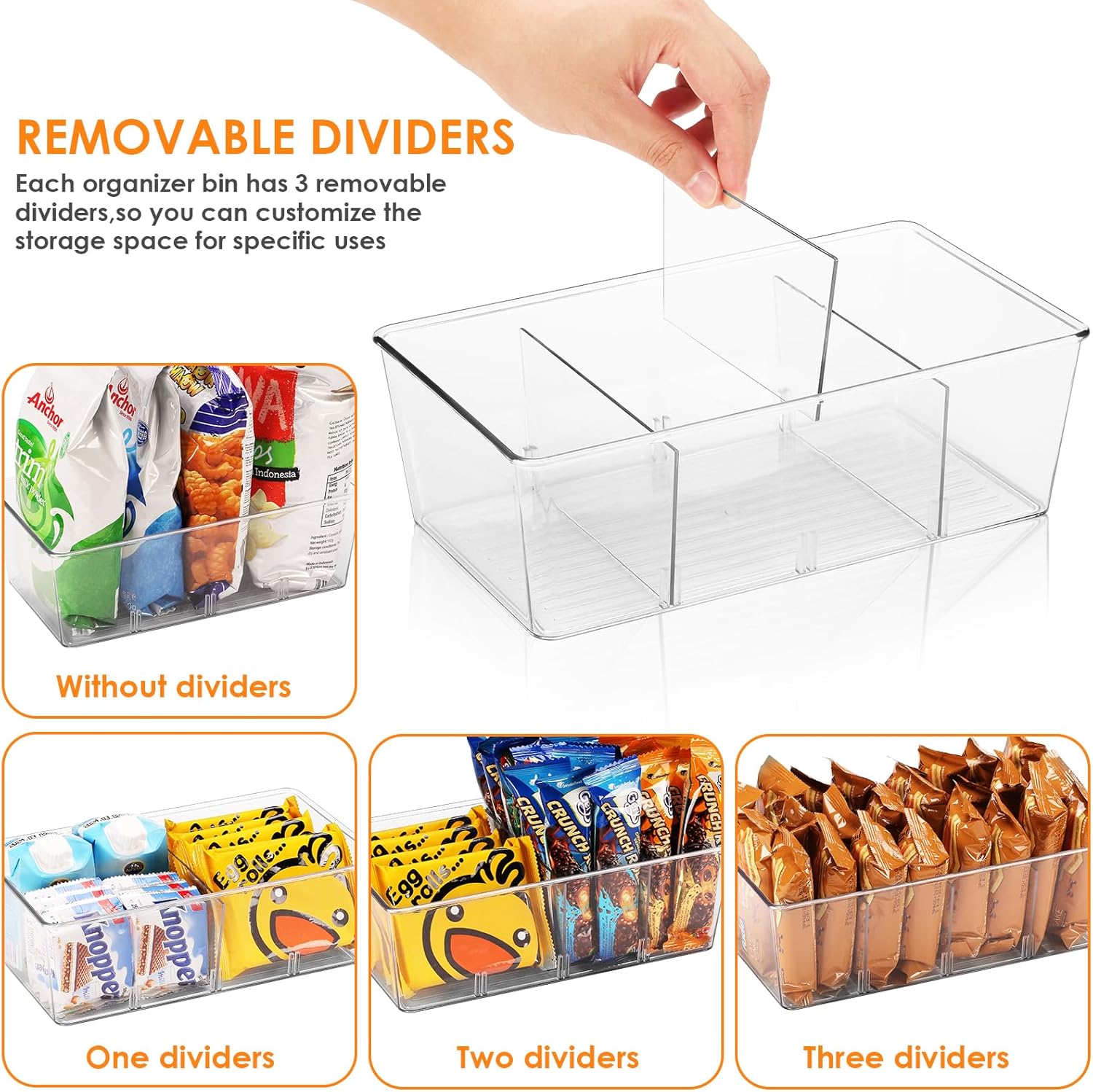 Paquete de 6 cubos organizadores de almacenamiento de alimentos, contenedores de almacenamiento de plástico transparente y almacenamiento para