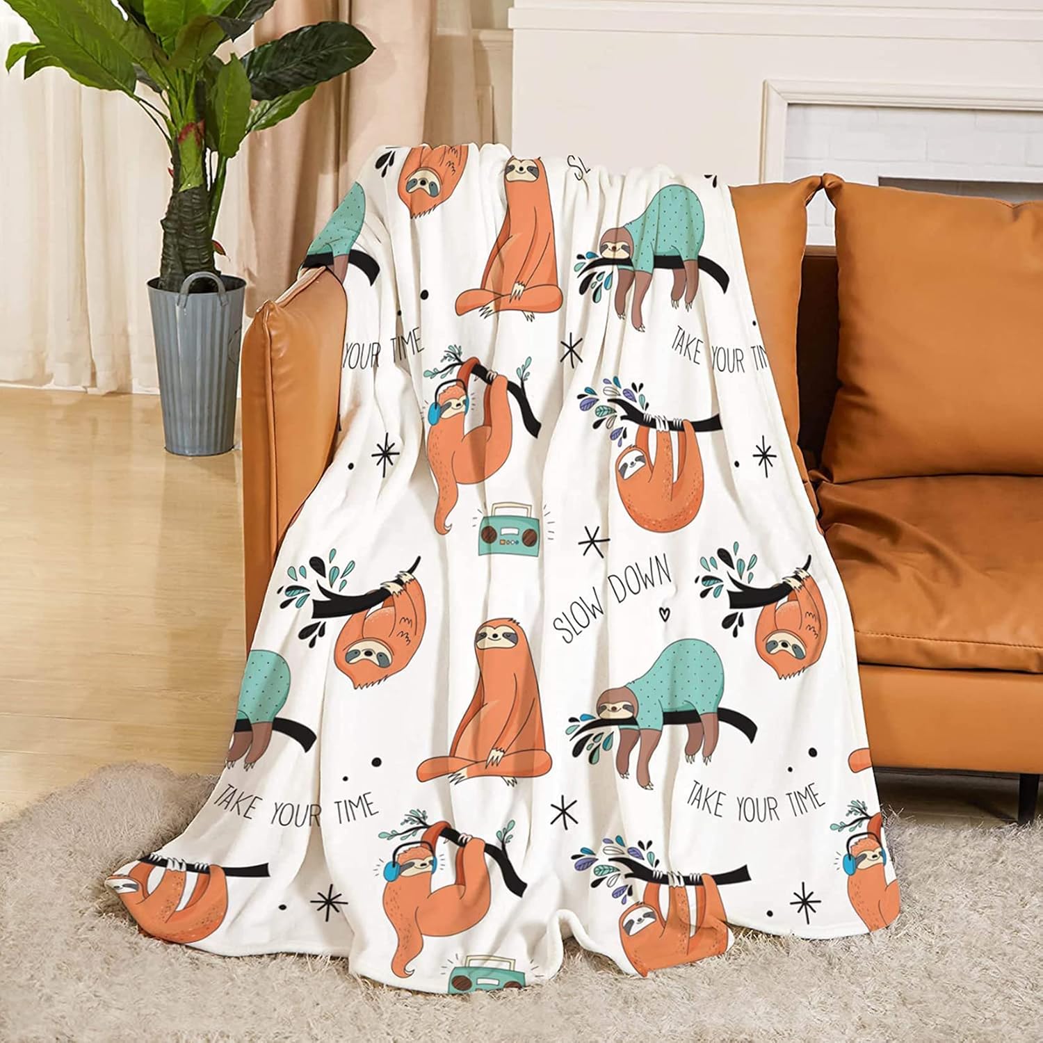 Bonita manta de perezoso, manta estampada ultrasuave y cómoda de franela de forro polar suave para cama y sofá, 50 x 40 pulgadas (perezoso, 50 x 40