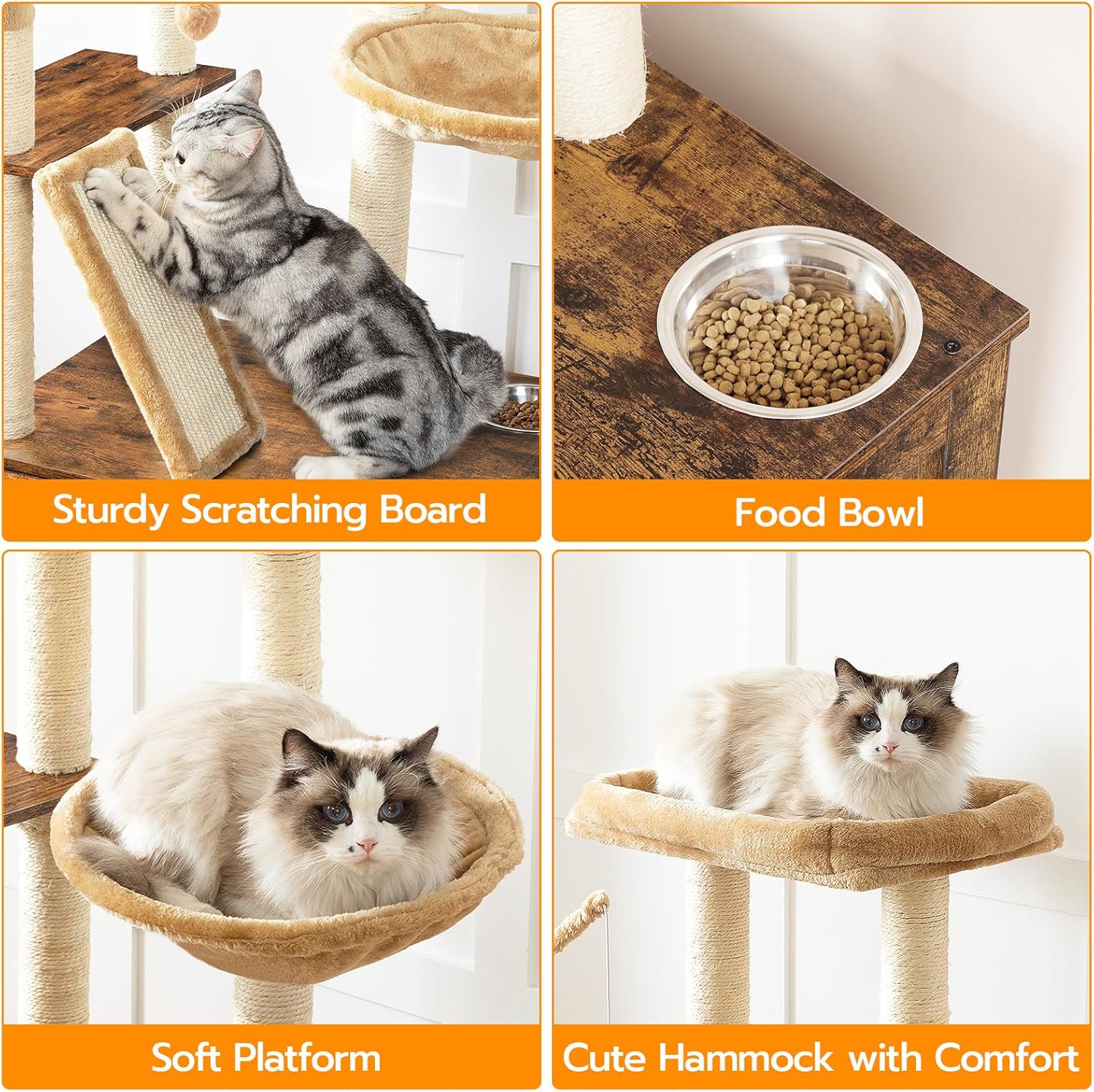 Árbol para gatos con caja de arena, torre de madera para gatos de 44 pulgadas de alto con postes rascadores, hamaca para gatos, muebles de caja de