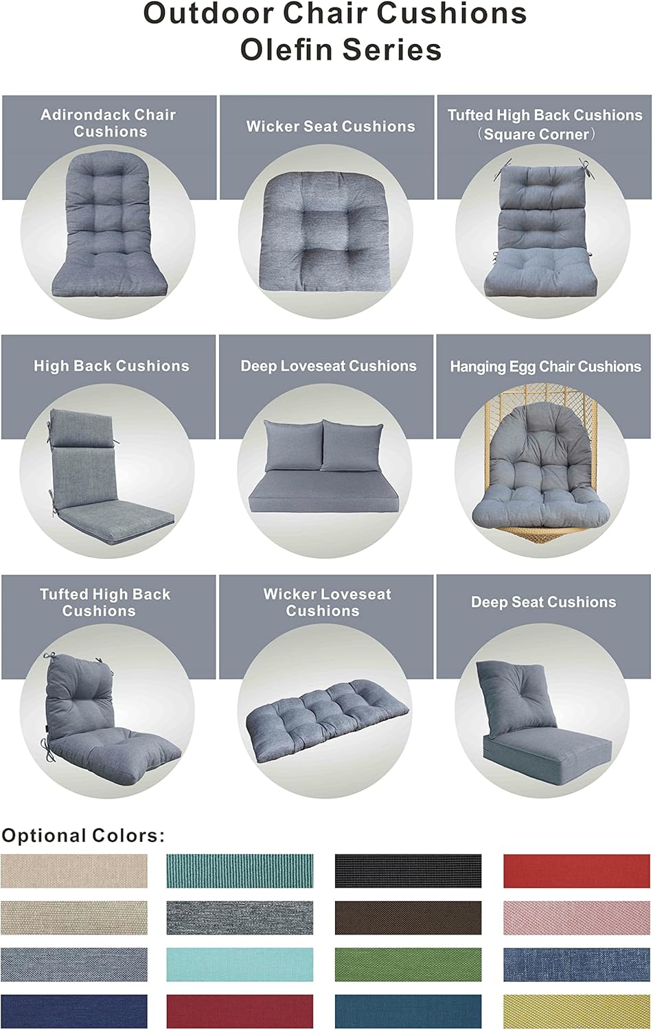 BOSSIMA Juego de 2 cojines de repuesto para silla de respaldo alto para interiores y exteriores, color gris claro