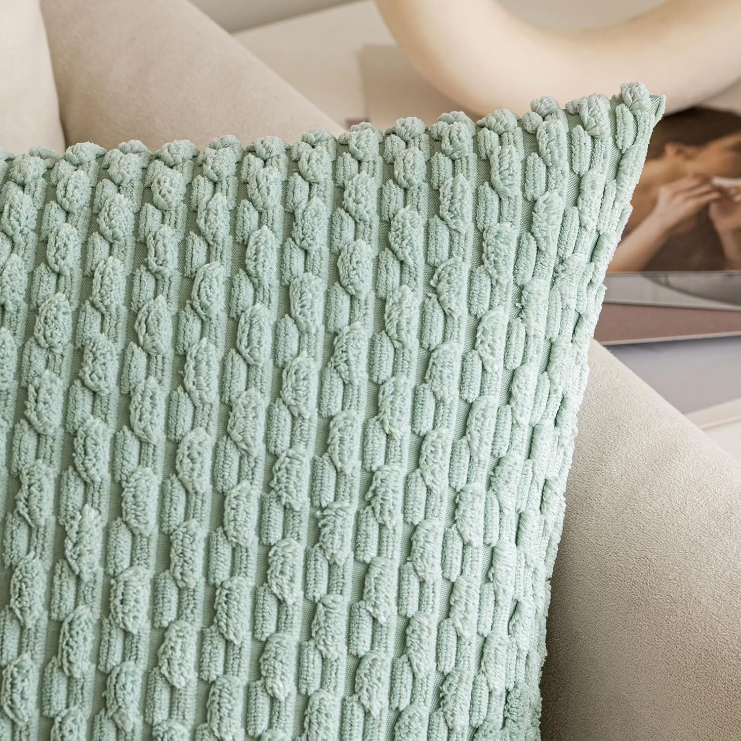 EMEMA Juego de 2 fundas de almohada cuadradas de pana suave a rayas de 16 x 16 pulgadas, fundas de cojín cuadradas para decoración del hogar rural